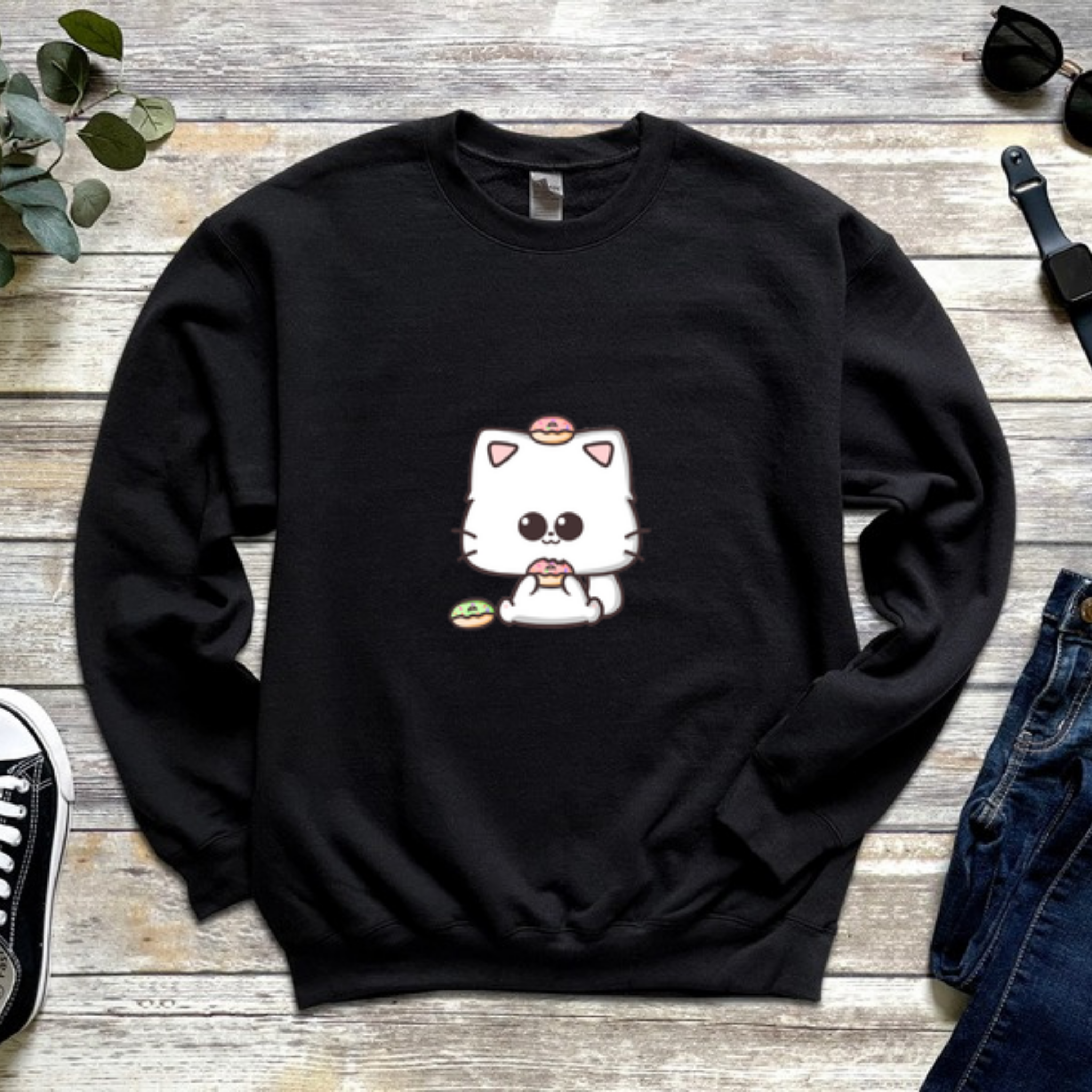 Kitten Eating Donuts Sweatshirt