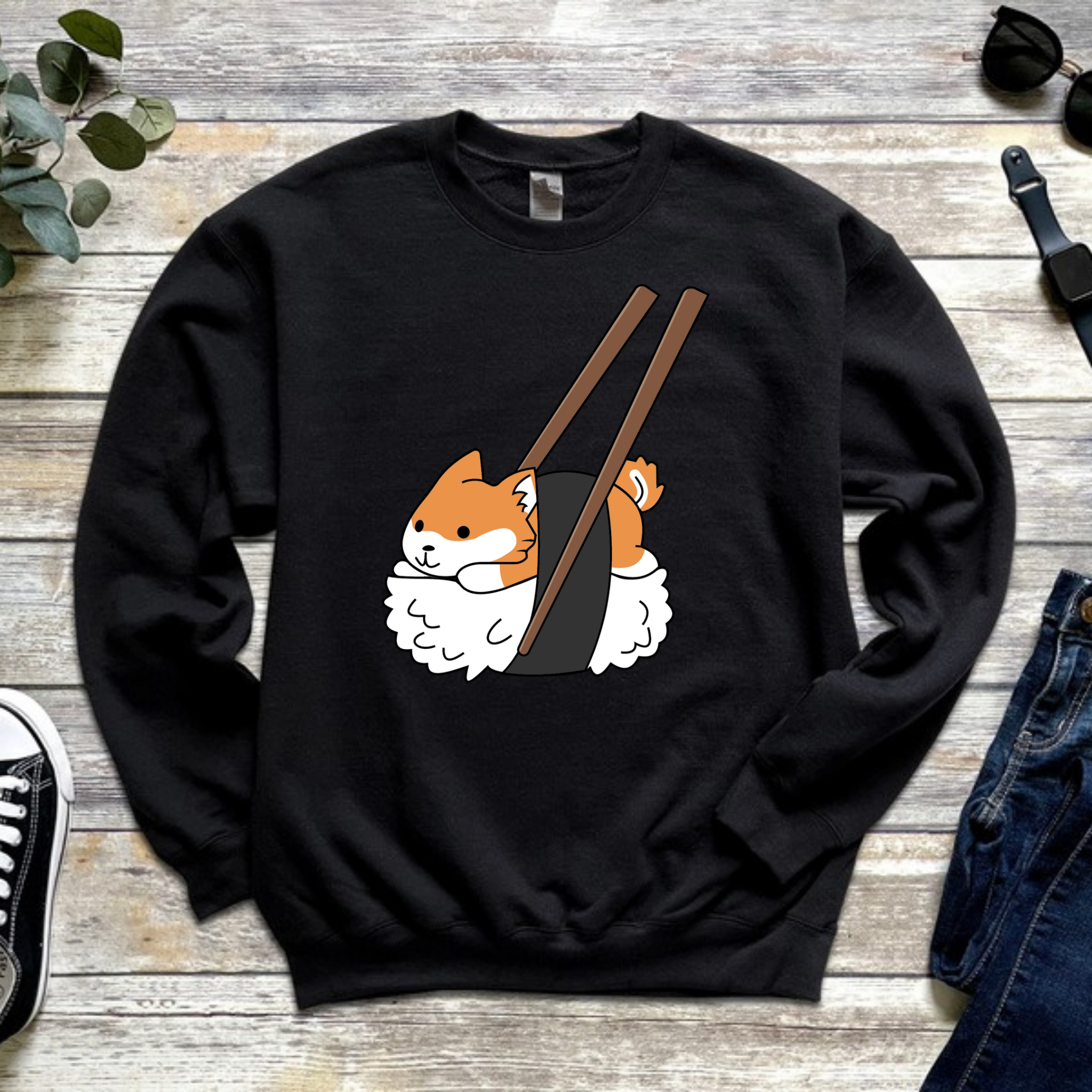 Shiba Inu Sushi with Chopsticks Sweatshirt