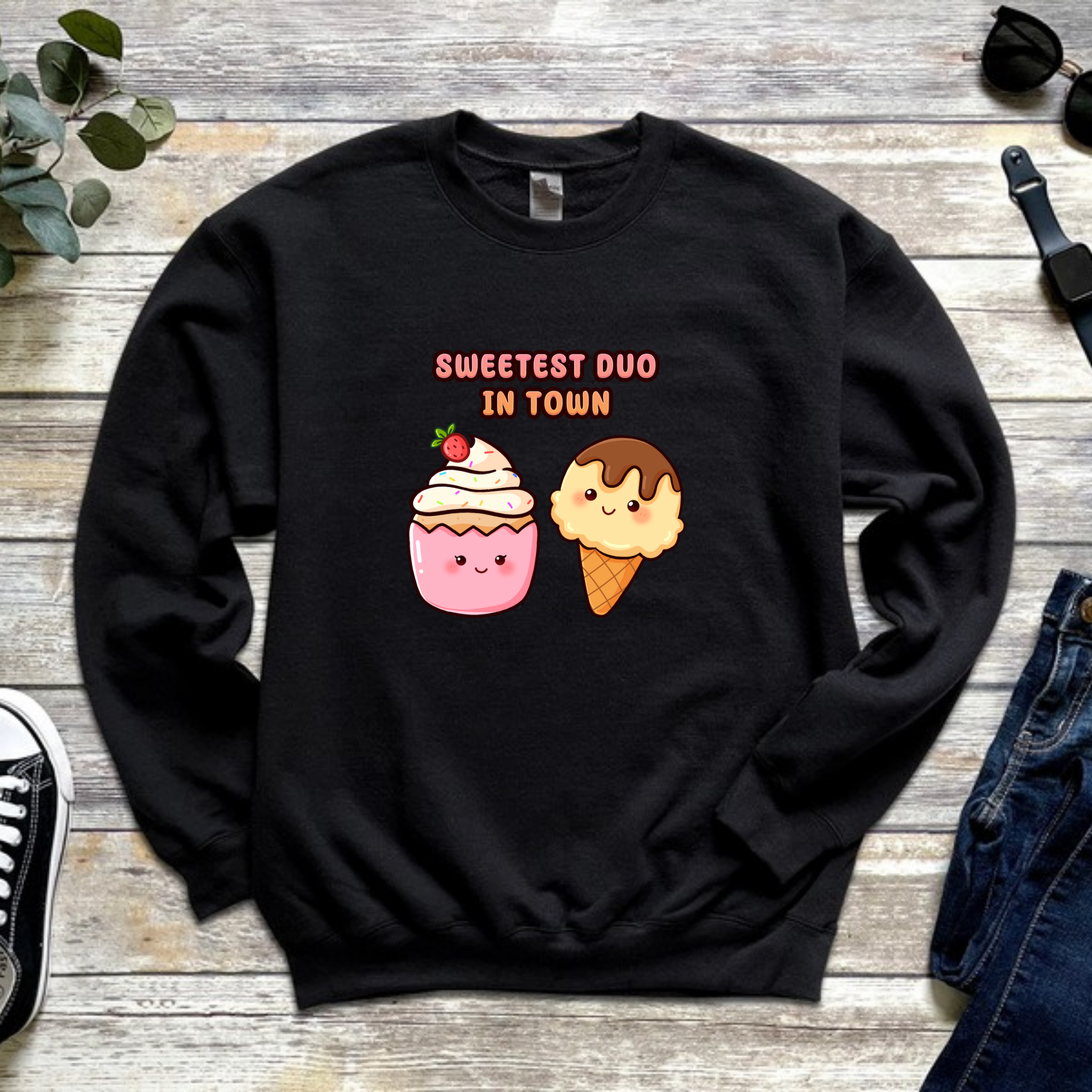 Sweetest Duo in Town Cupcake and Ice Cream Couple Sweatshirt