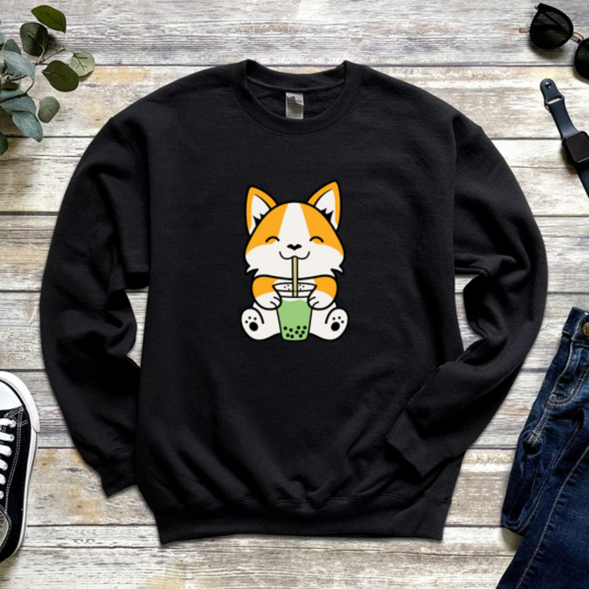 Dog Drinking Boba Tea Sweatshirt