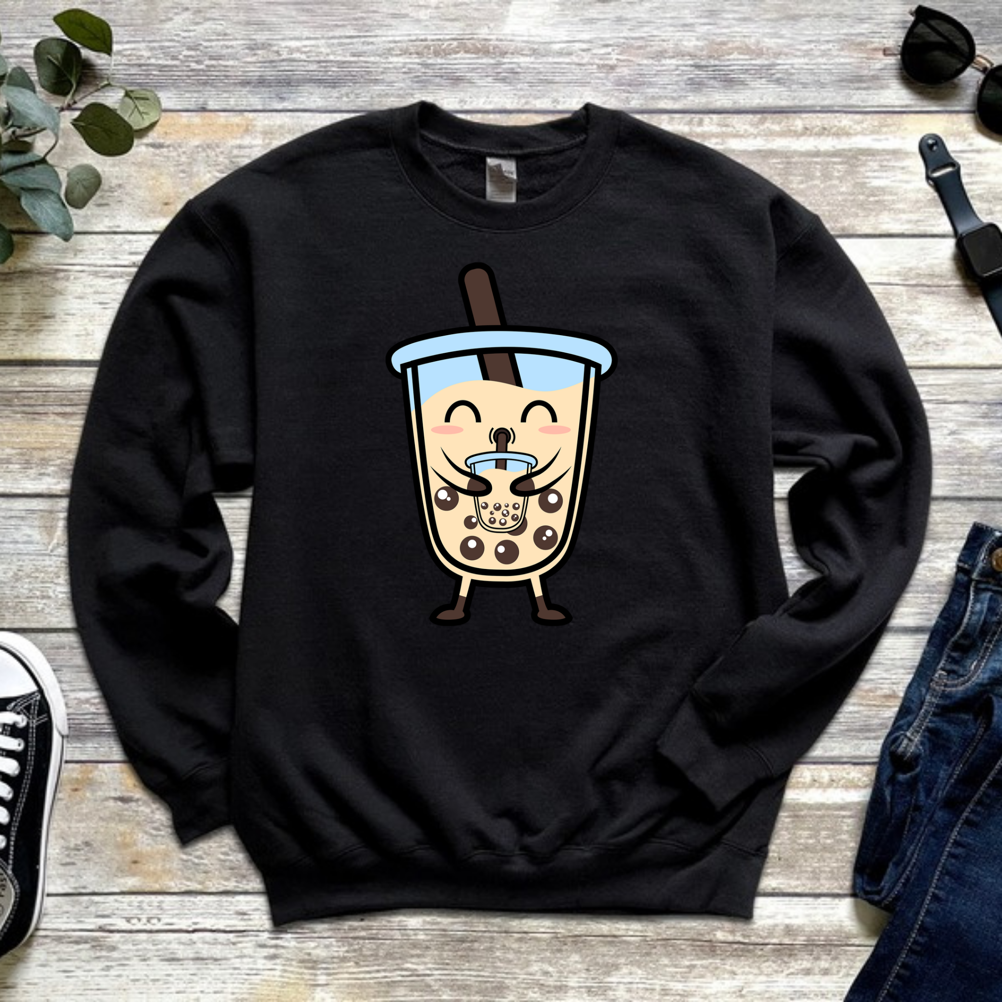 Boba Character Drinking Boba Tea Sweatshirt