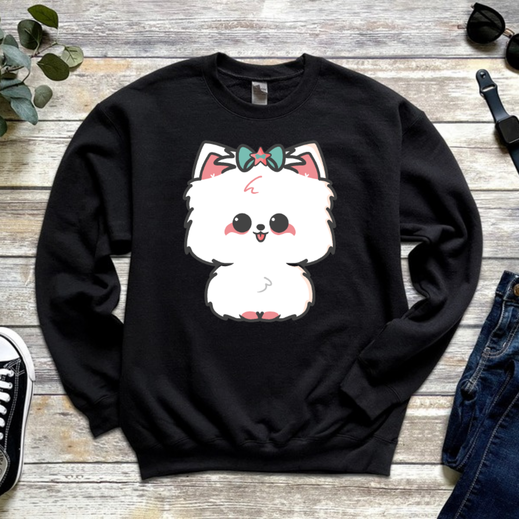 White Puppy with Bow Sweatshirt