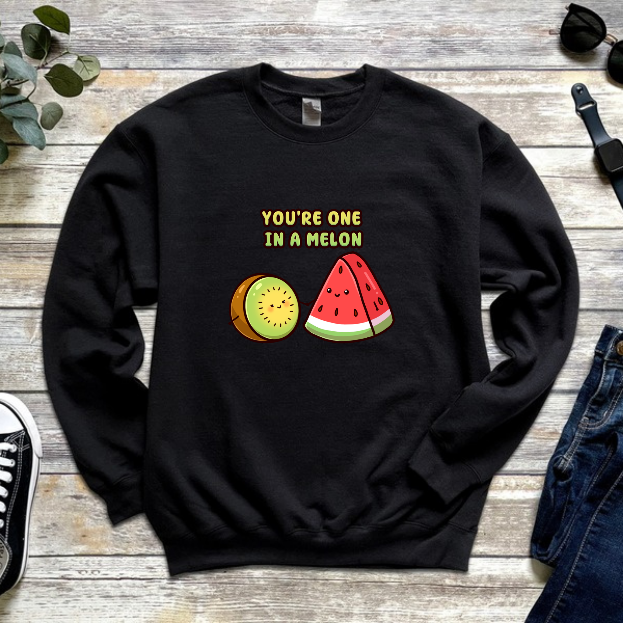 You're One in a Melon Kiwi and Watermelon Couple Sweatshirt