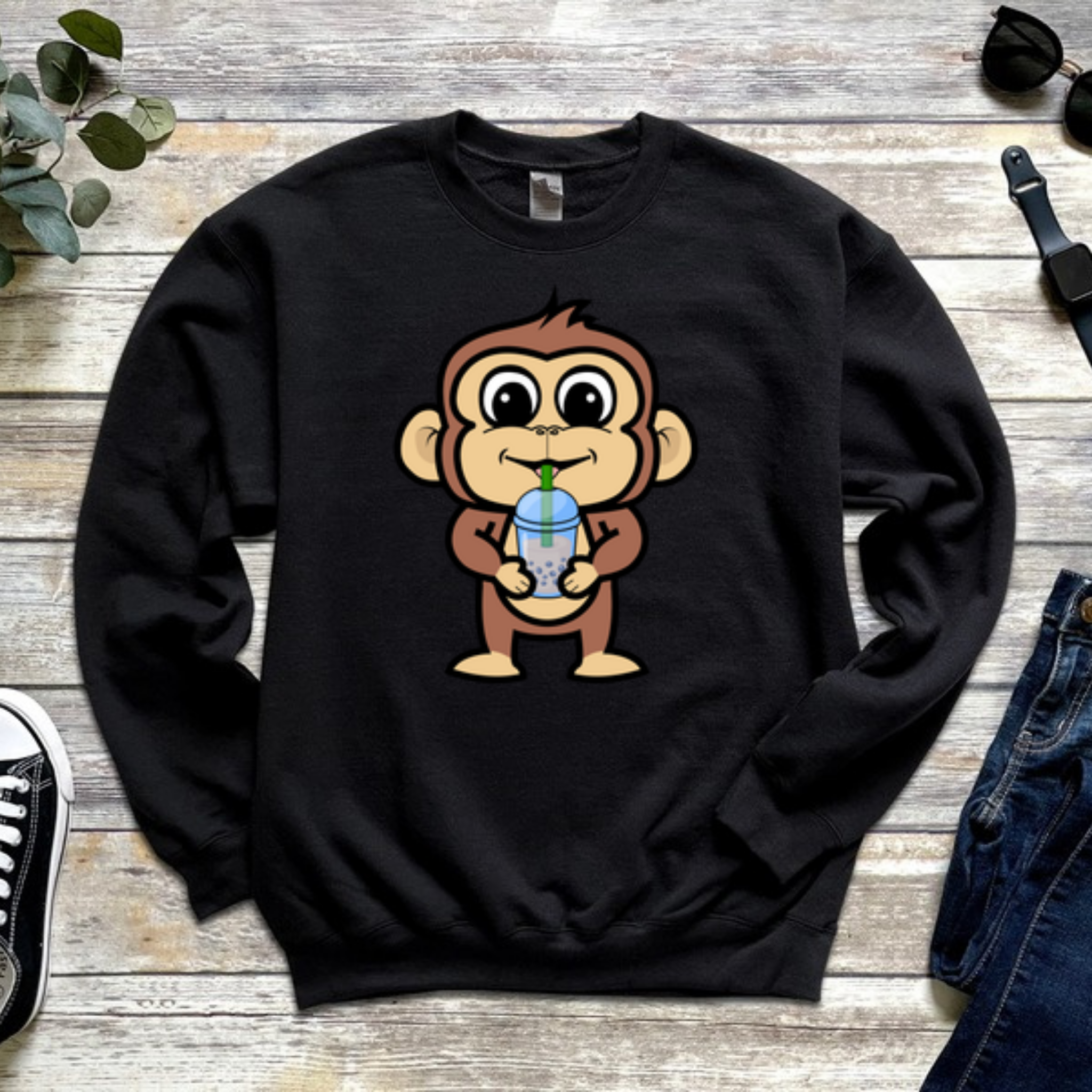 Monkey Drinking Boba Tea Sweatshirt