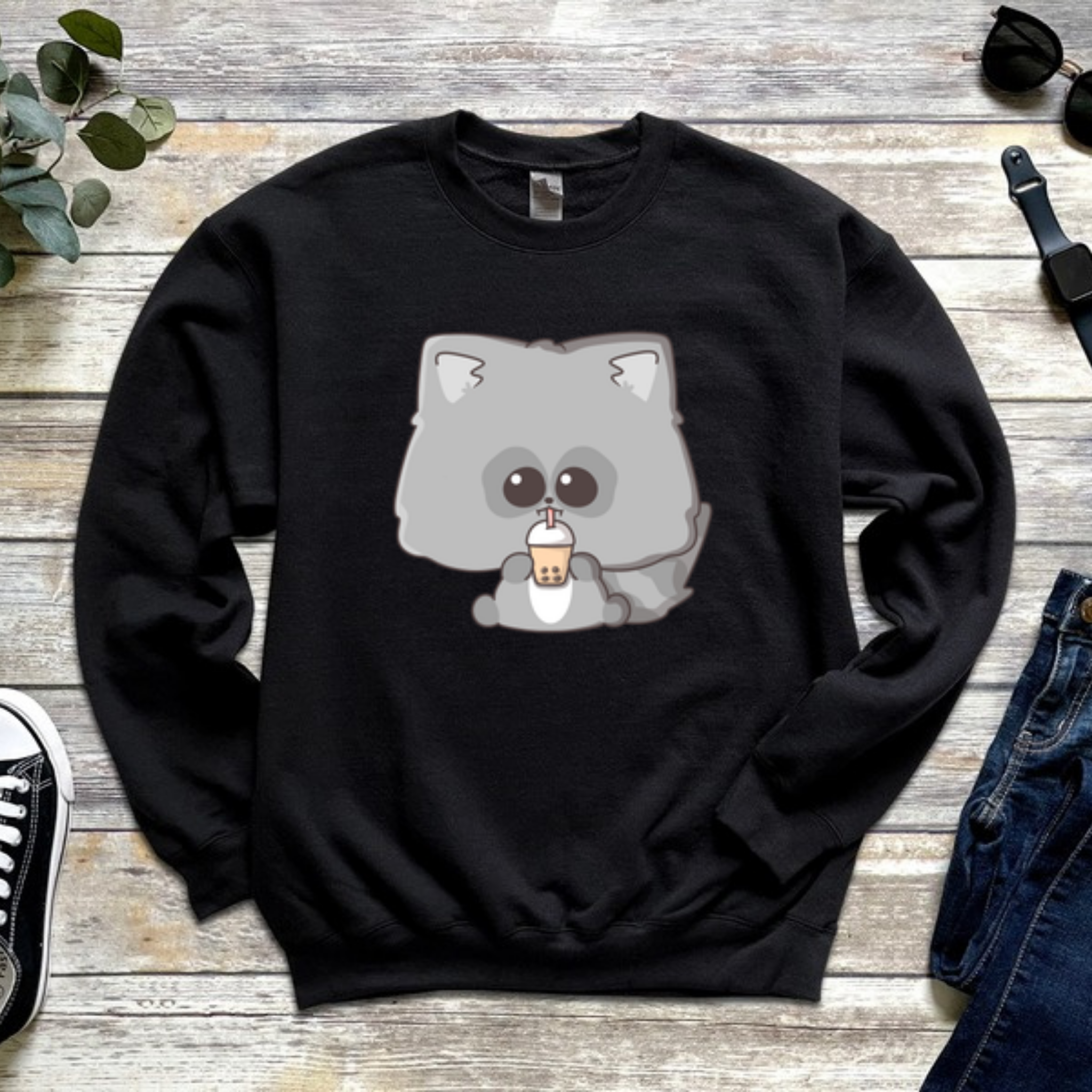 Raccoon Drinking Boba Tea Sweatshirt