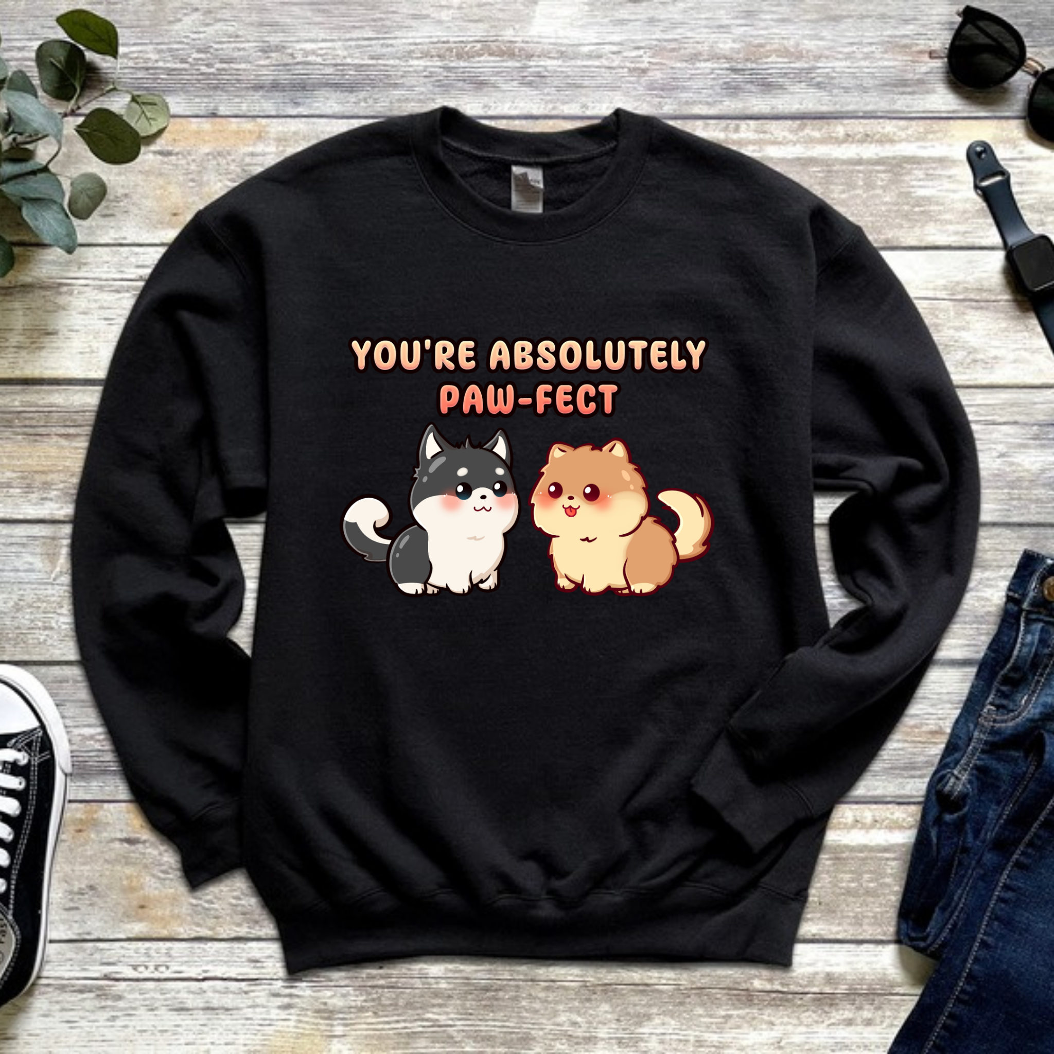 You're Absolutely Paw-fect Dog Couple - Husky & Pomeranian Sweatshirt