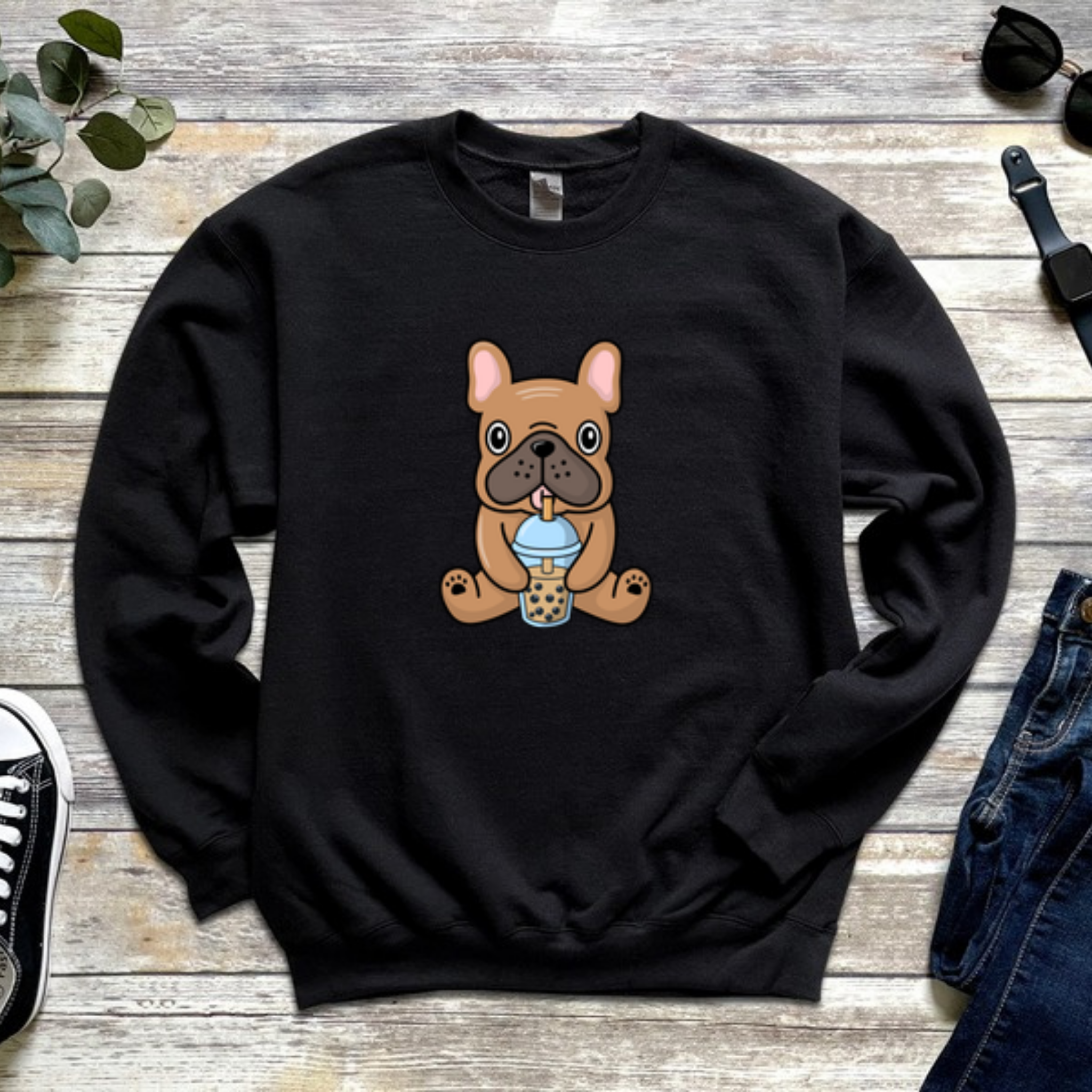 French Bulldog Drinking Boba Sweatshirt