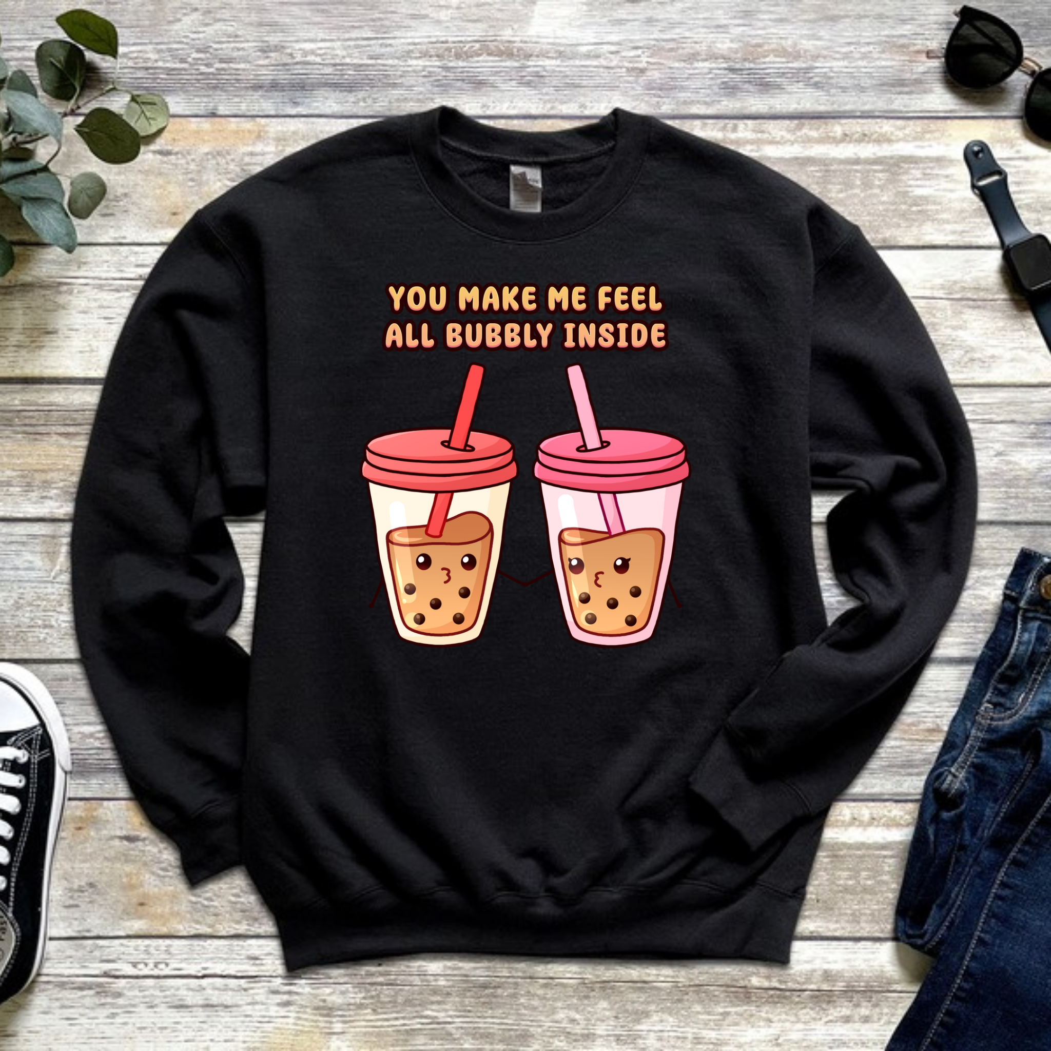 You Make Me Feel All Bubbly Inside Boba Tea Couple Sweatshirt