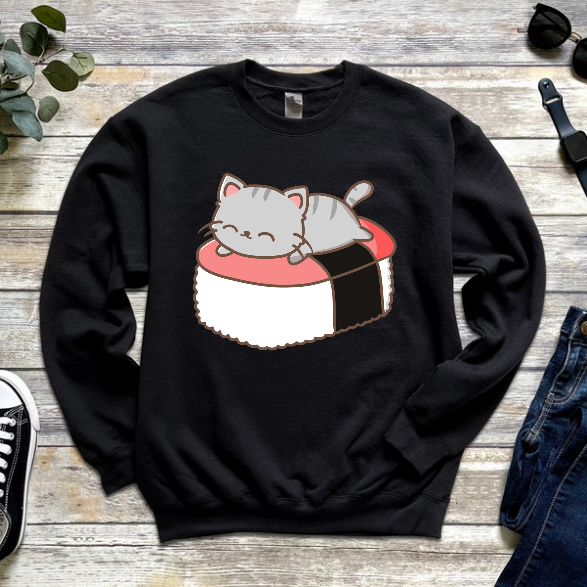 Grey Kitten on Sushi Bed Sweatshirt