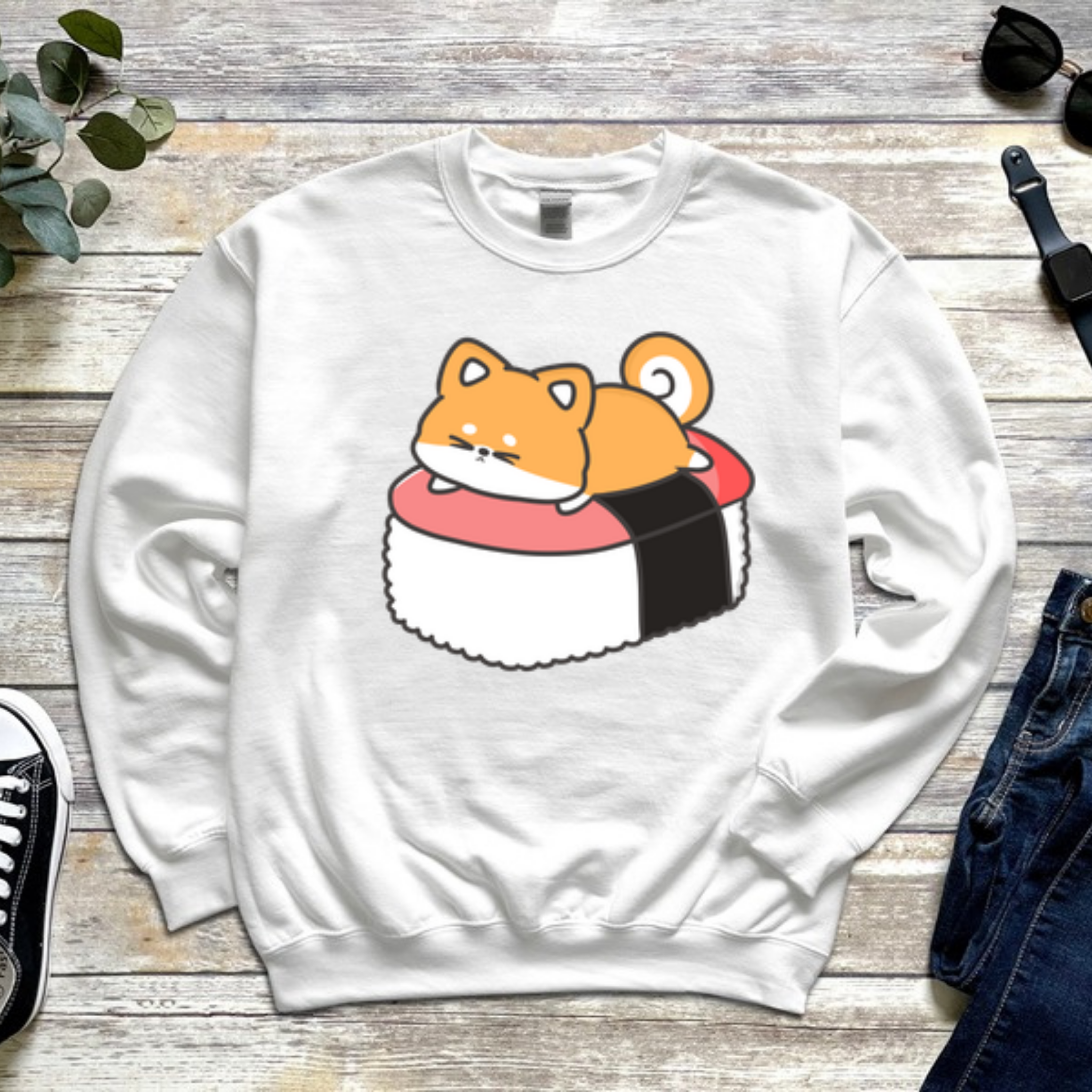 Puppy on Sushi Bed Sweatshirt