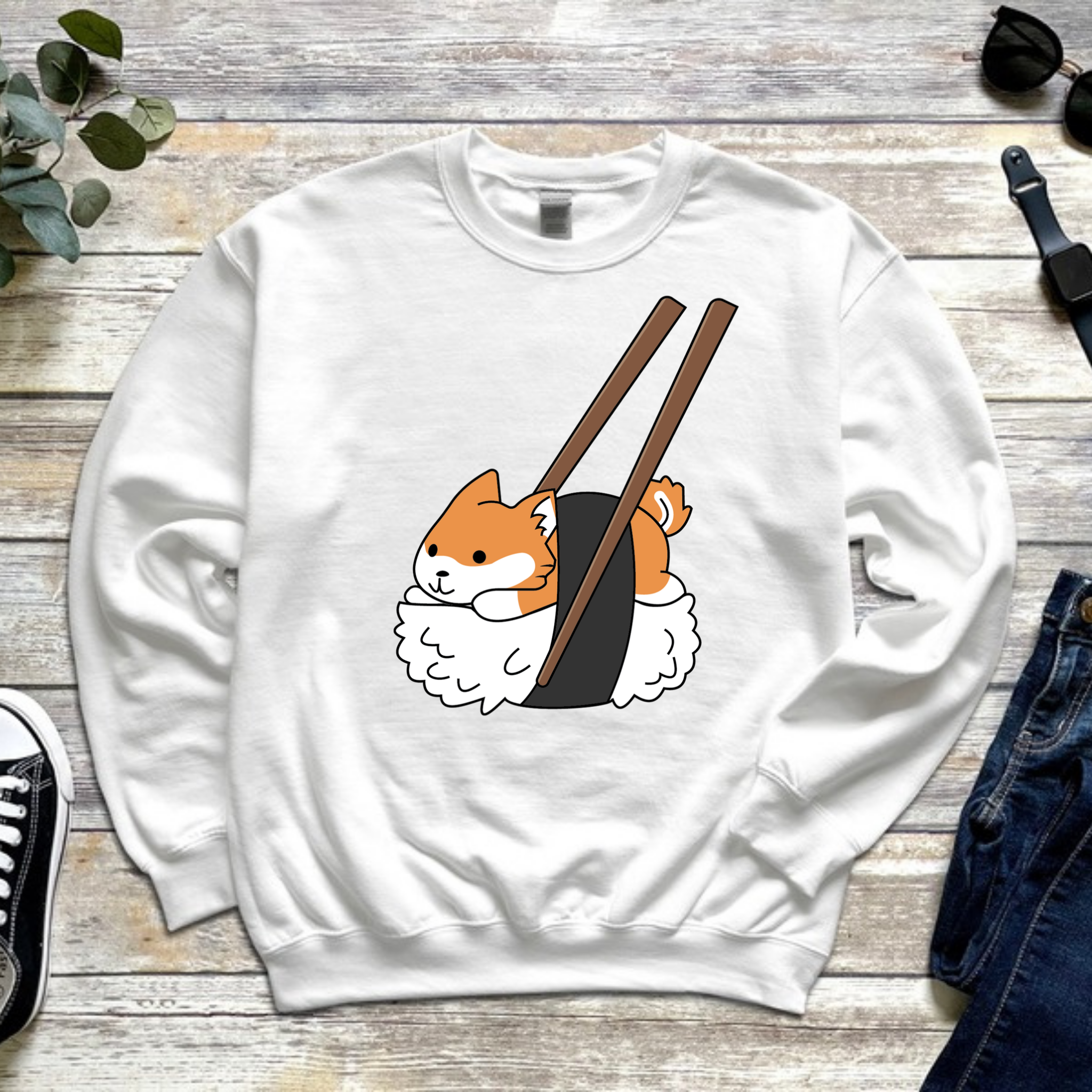 Shiba Inu Sushi with Chopsticks Sweatshirt