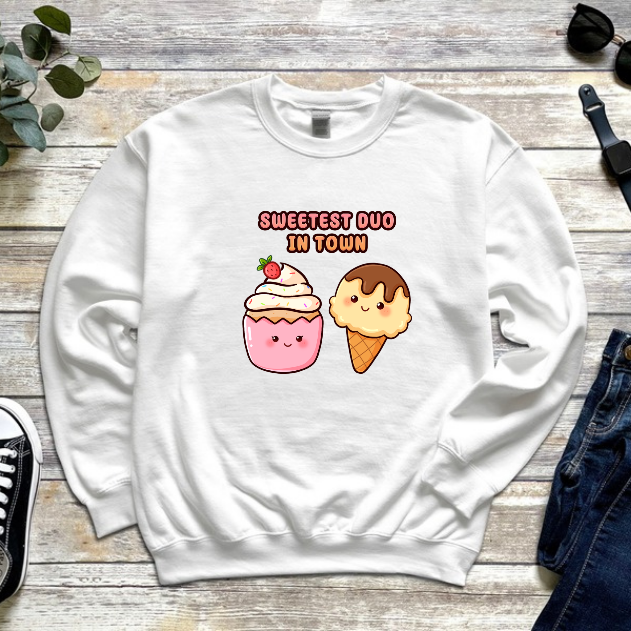 Sweetest Duo in Town Cupcake and Ice Cream Couple Sweatshirt