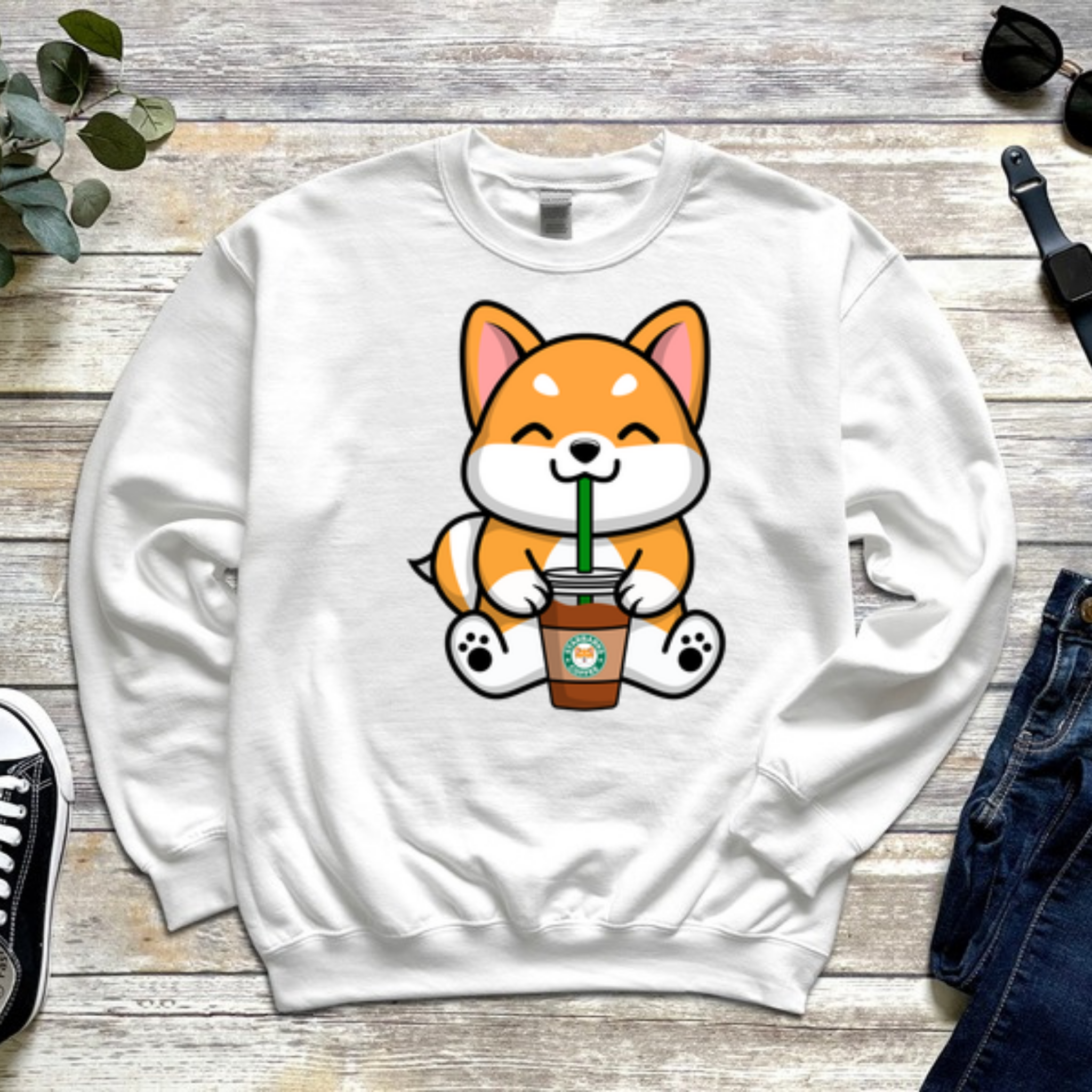 Puppy Drinking Coffee Sweatshirt