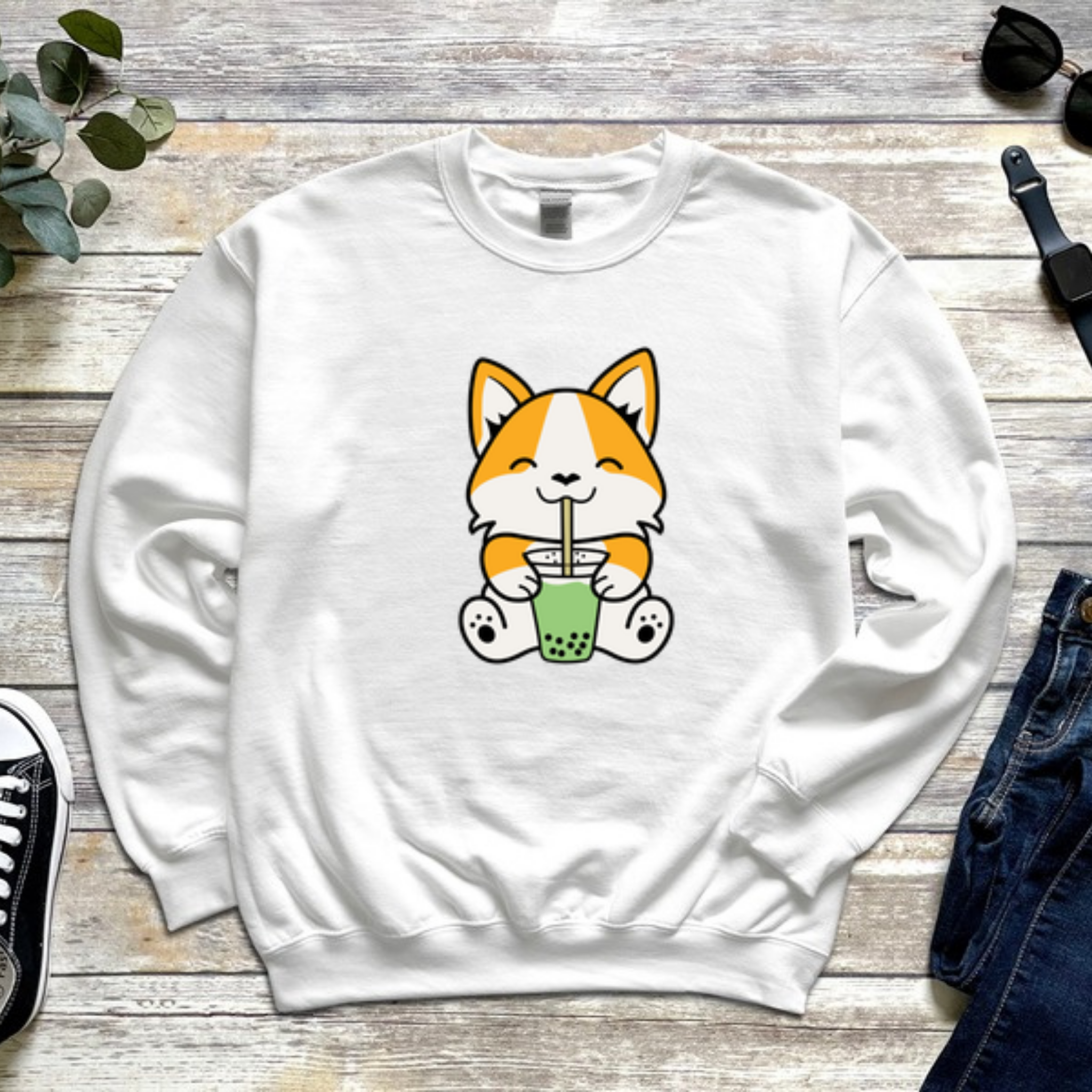 Dog Drinking Boba Tea Sweatshirt