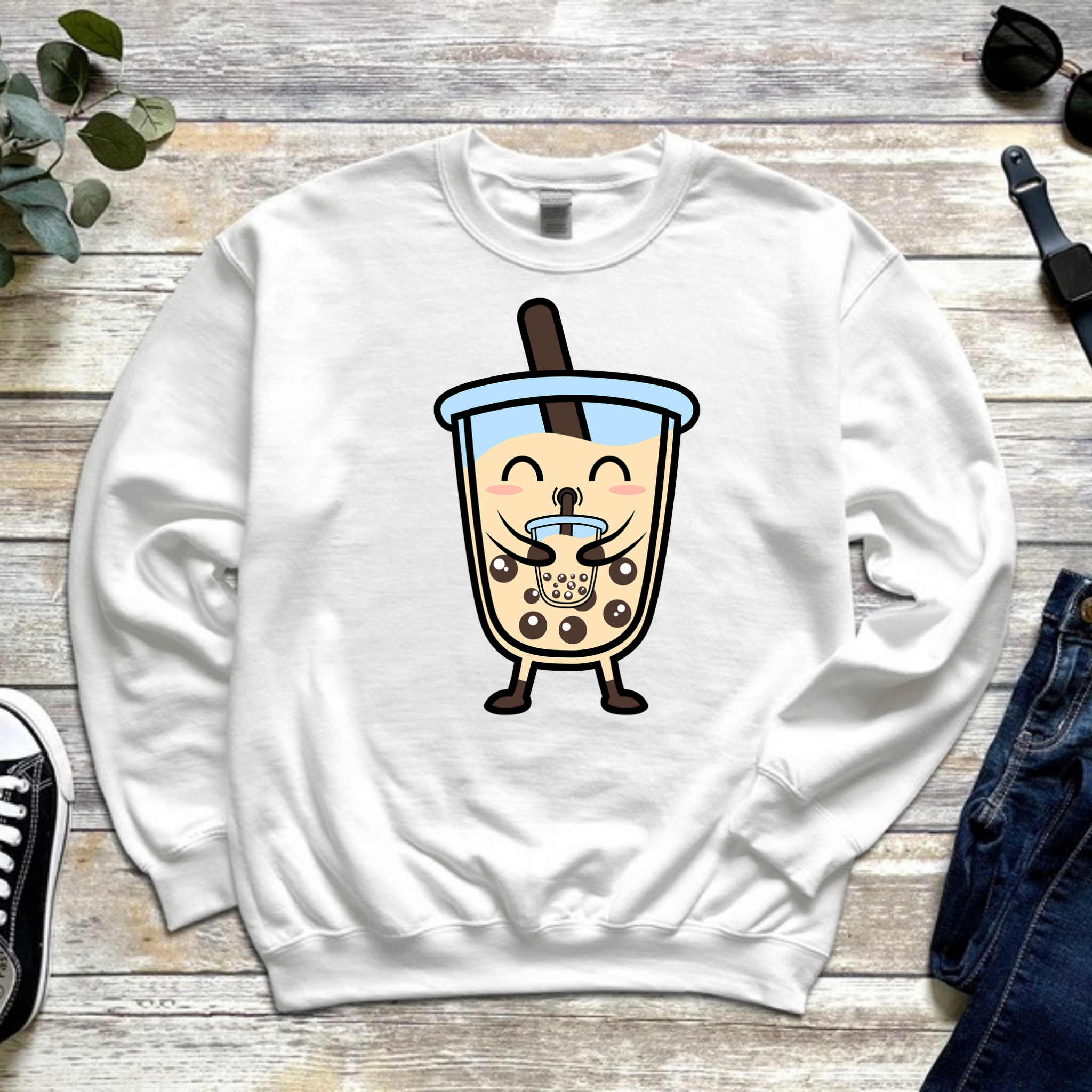 Boba Character Drinking Boba Tea Sweatshirt