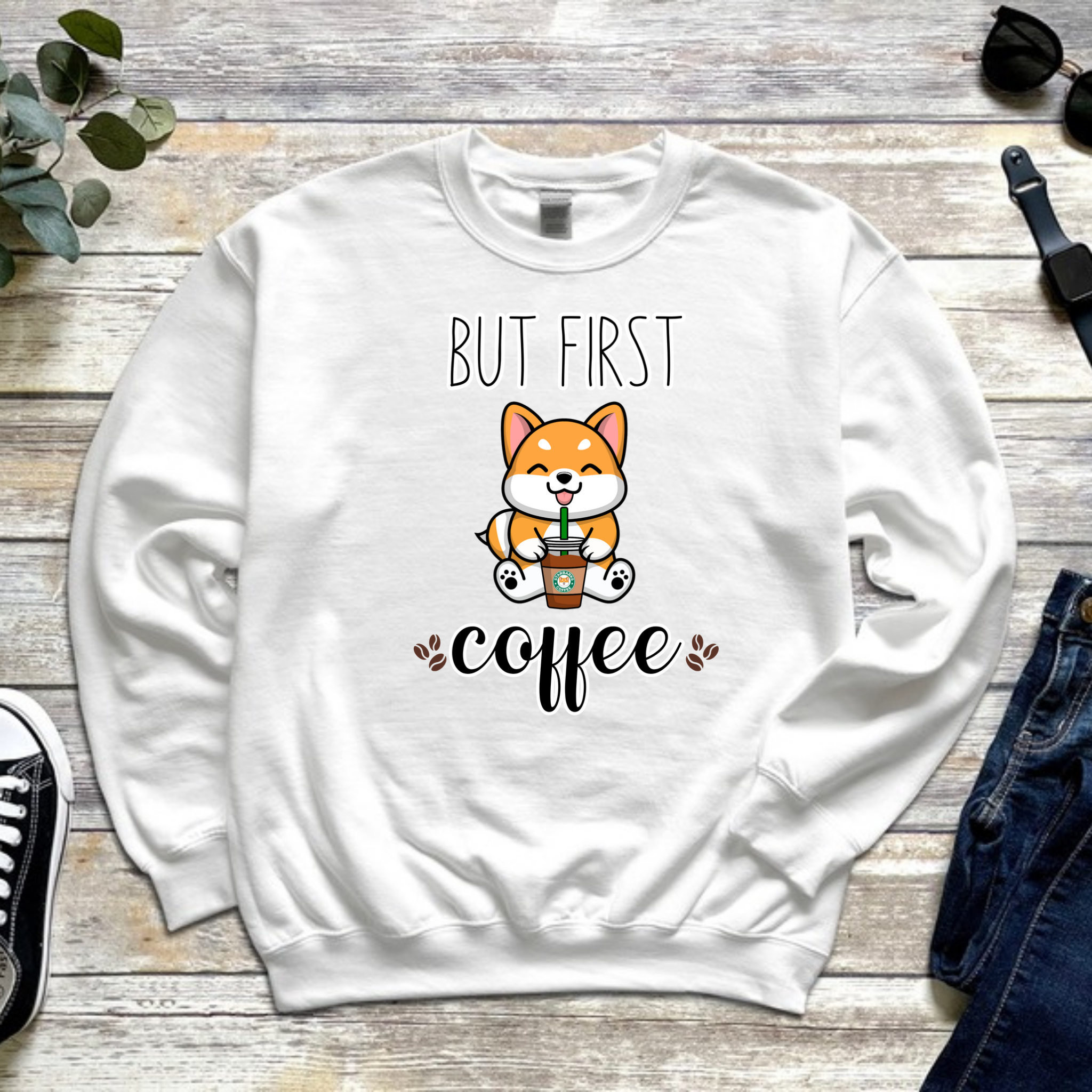 But First Coffee Puppy with Coffee (Tongue) Sweatshirt