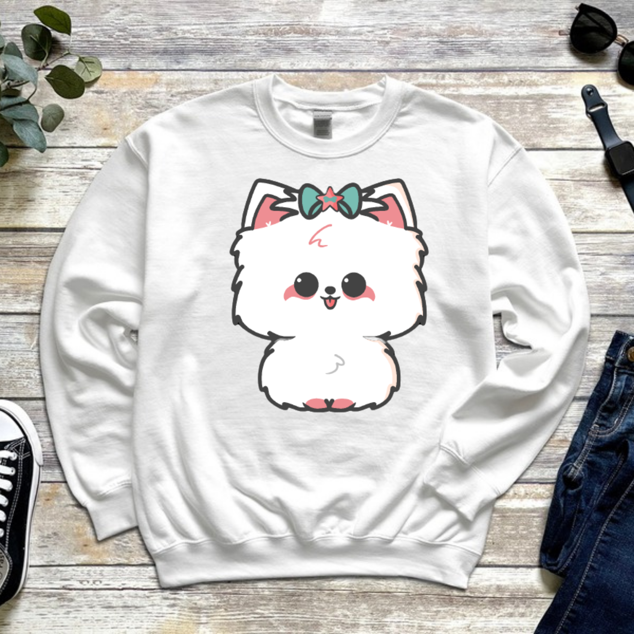 White Puppy with Bow Sweatshirt