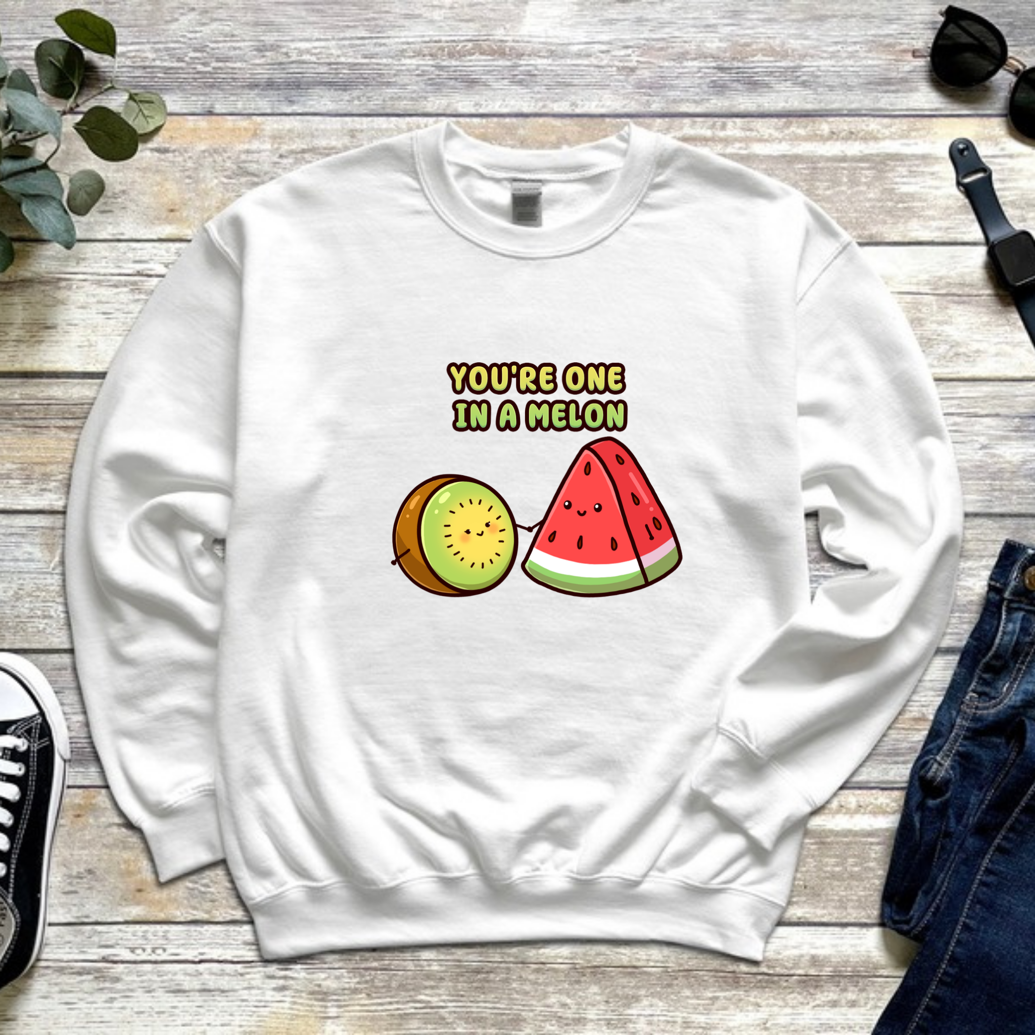 You're One in a Melon Kiwi and Watermelon Couple Sweatshirt