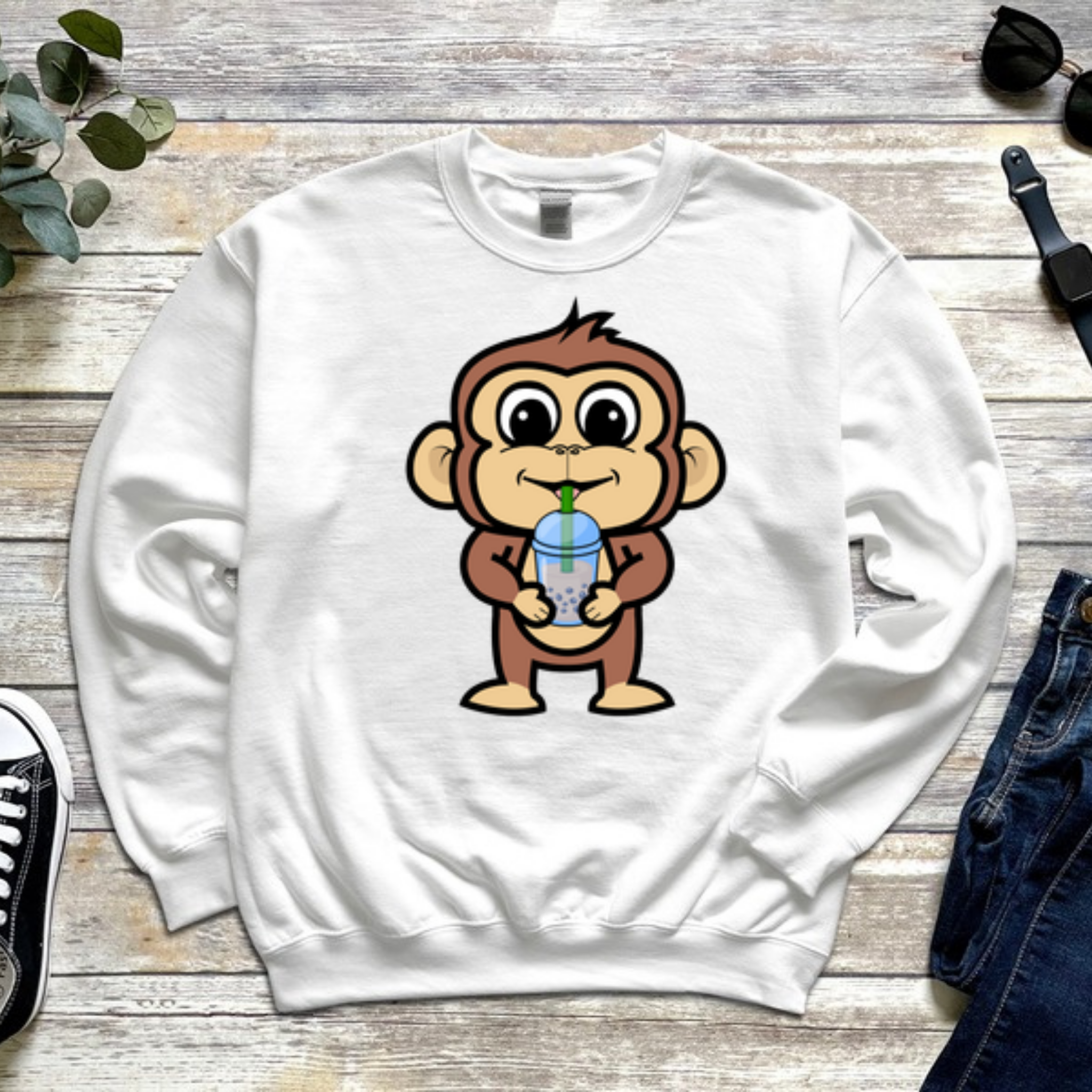 Monkey Drinking Boba Tea Sweatshirt