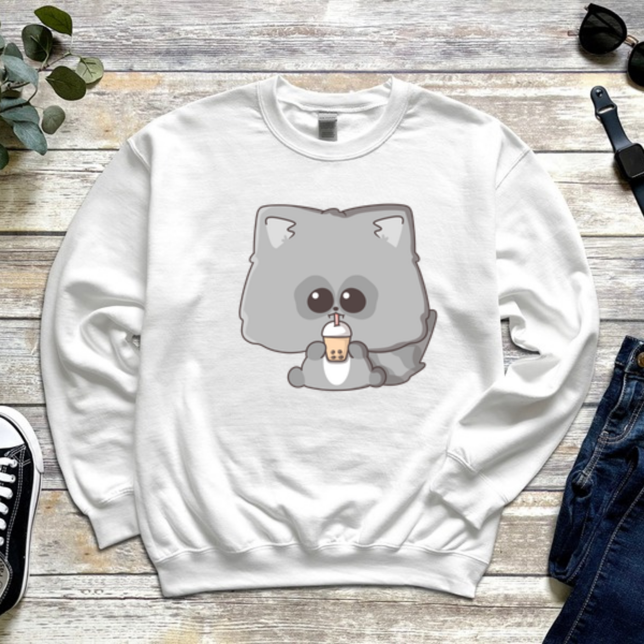 Raccoon Drinking Boba Tea Sweatshirt
