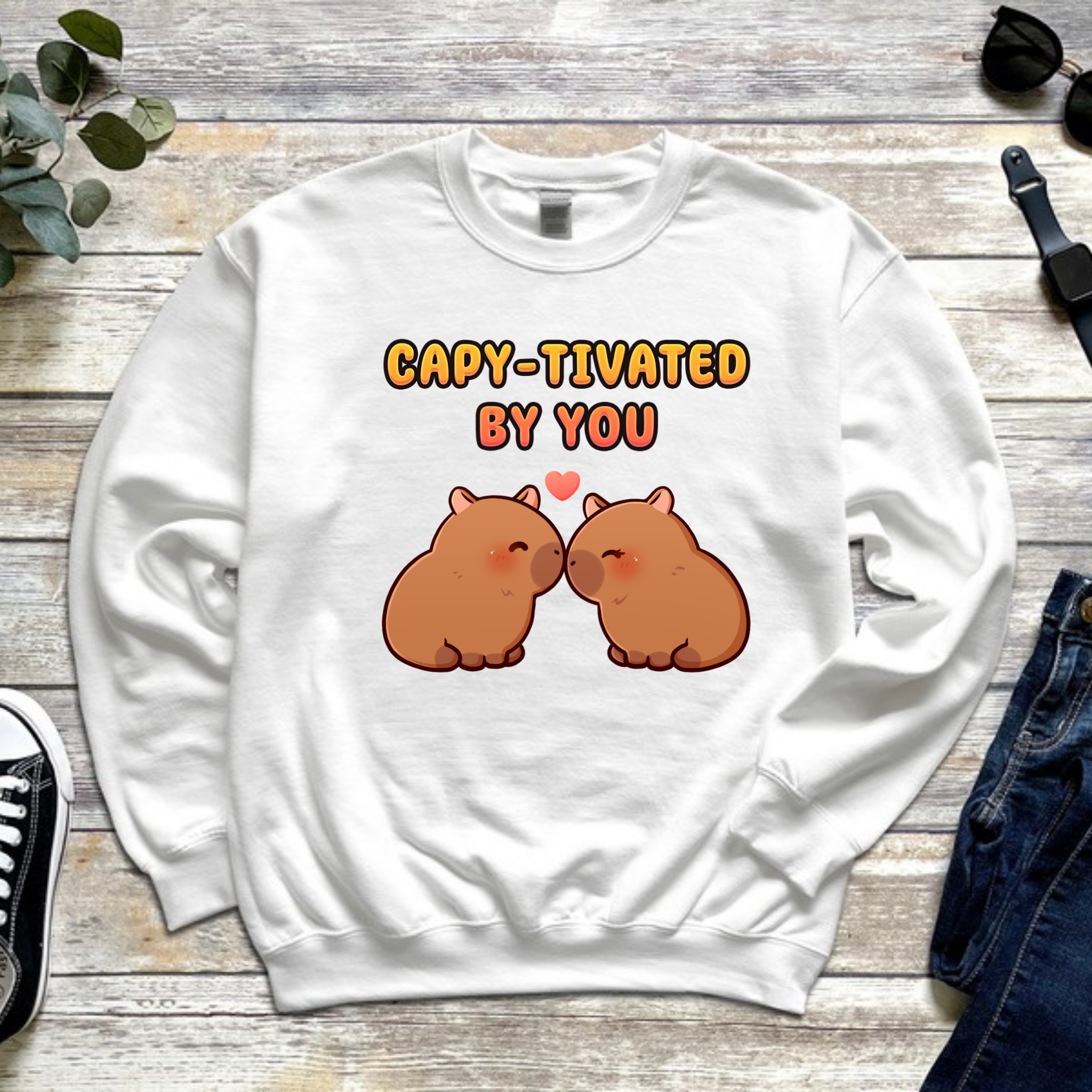 Capy-tivated by You Capybara Couple Sweatshirt