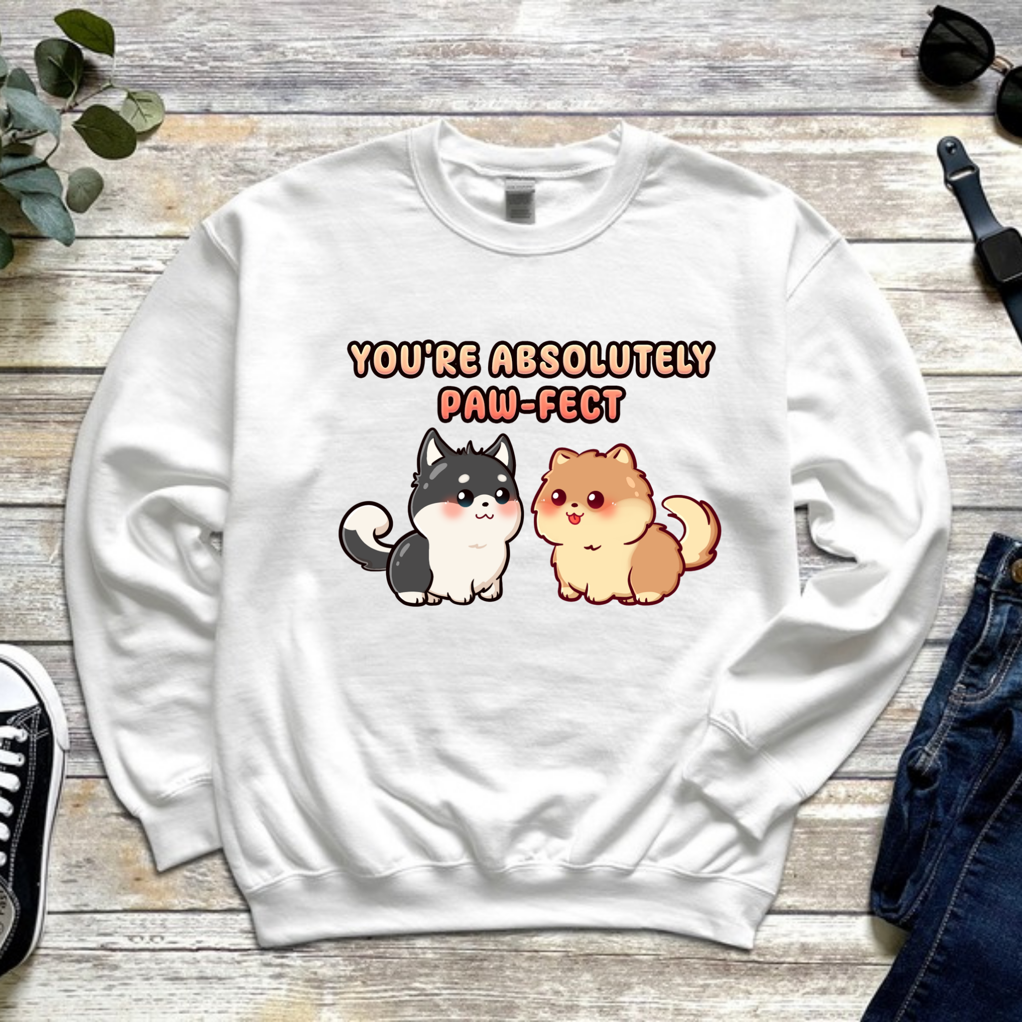 You're Absolutely Paw-fect Dog Couple - Husky & Pomeranian Sweatshirt