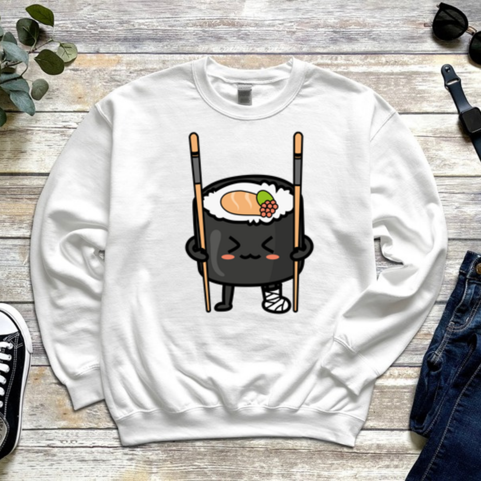 Sushi on Chopstick Crutches Sweatshirt