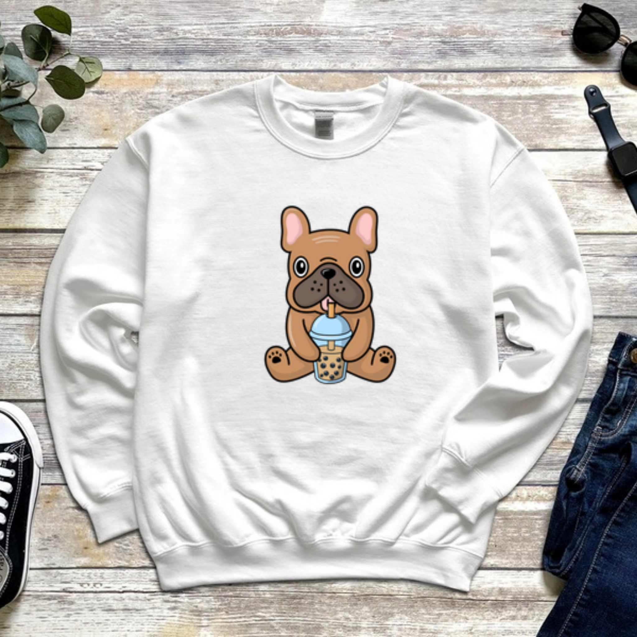 French Bulldog Drinking Boba Sweatshirt