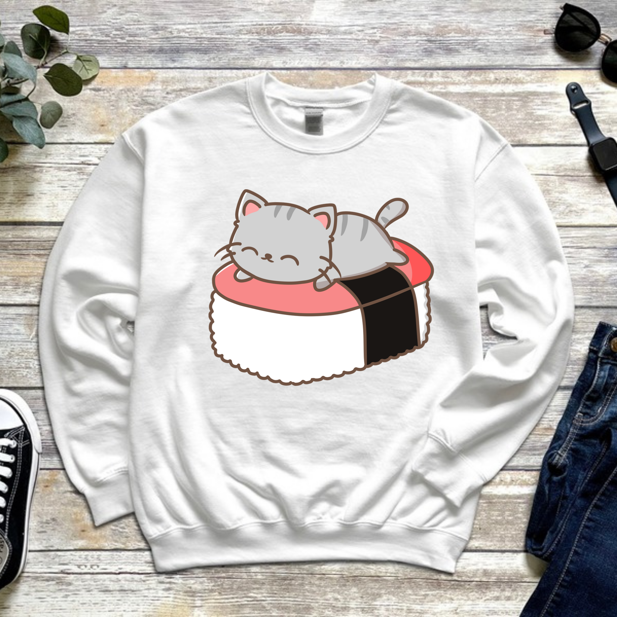 Grey Kitten on Sushi Bed Sweatshirt
