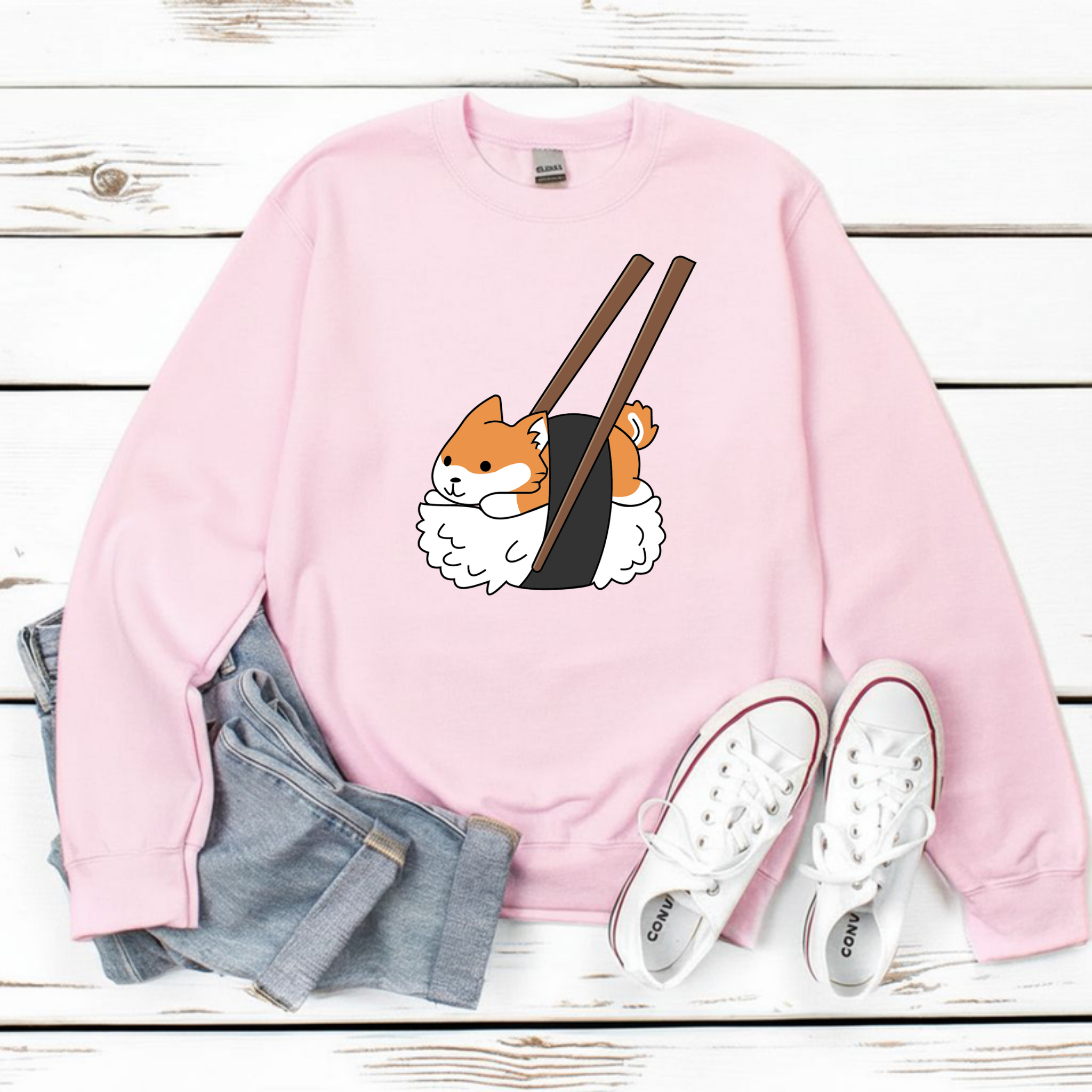 Shiba Inu Sushi with Chopsticks Sweatshirt