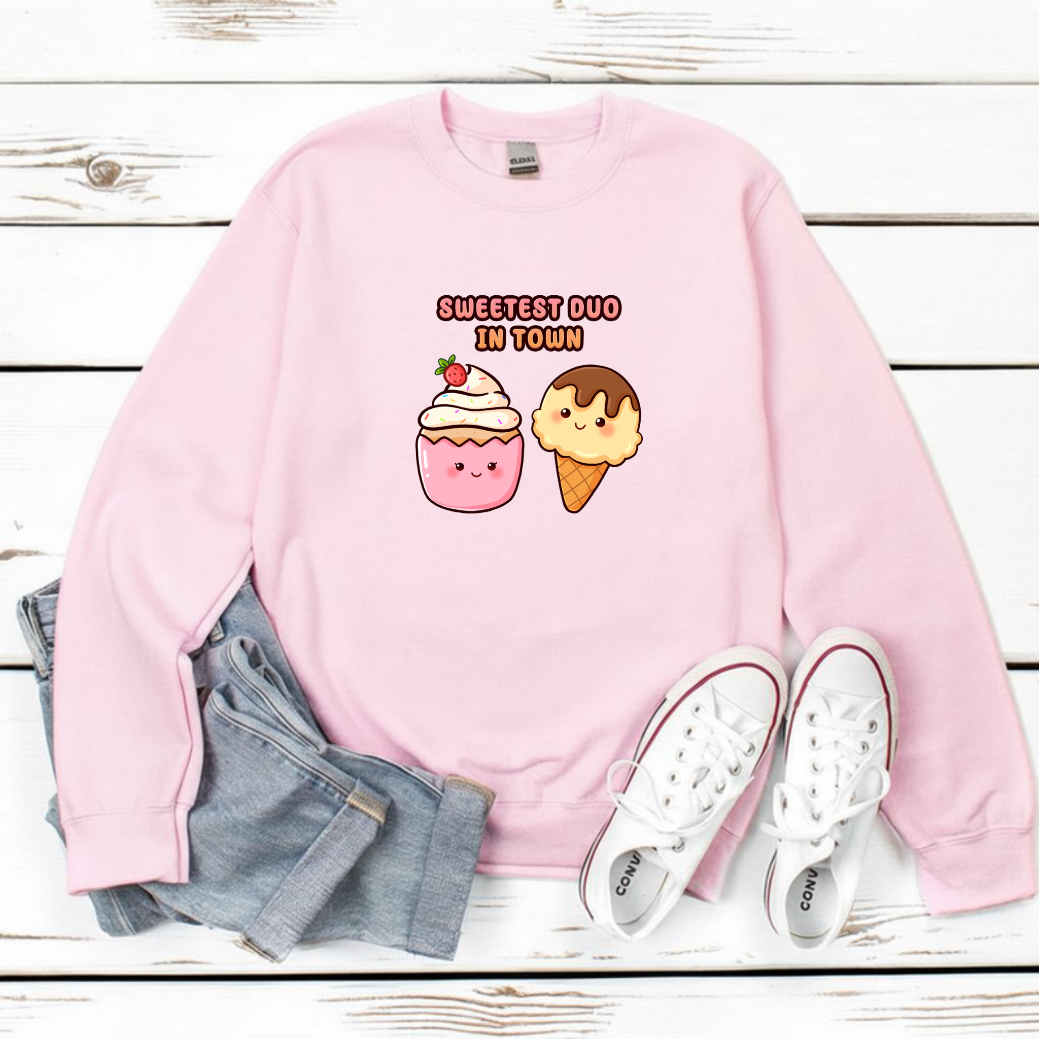 Sweetest Duo in Town Cupcake and Ice Cream Couple Sweatshirt