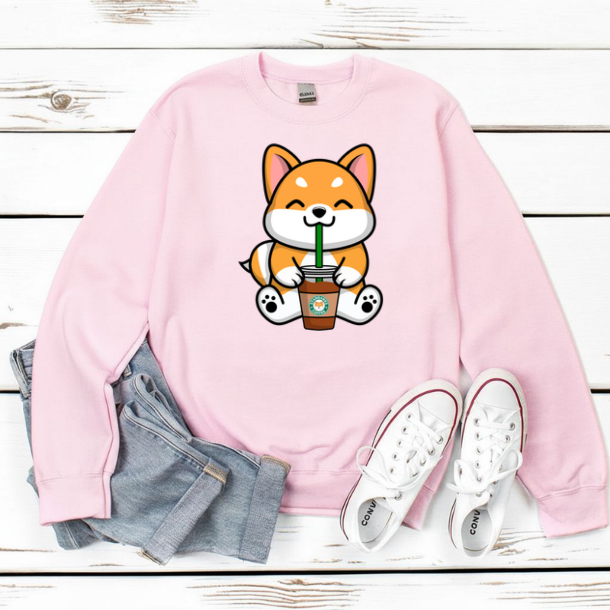Puppy Drinking Coffee Sweatshirt