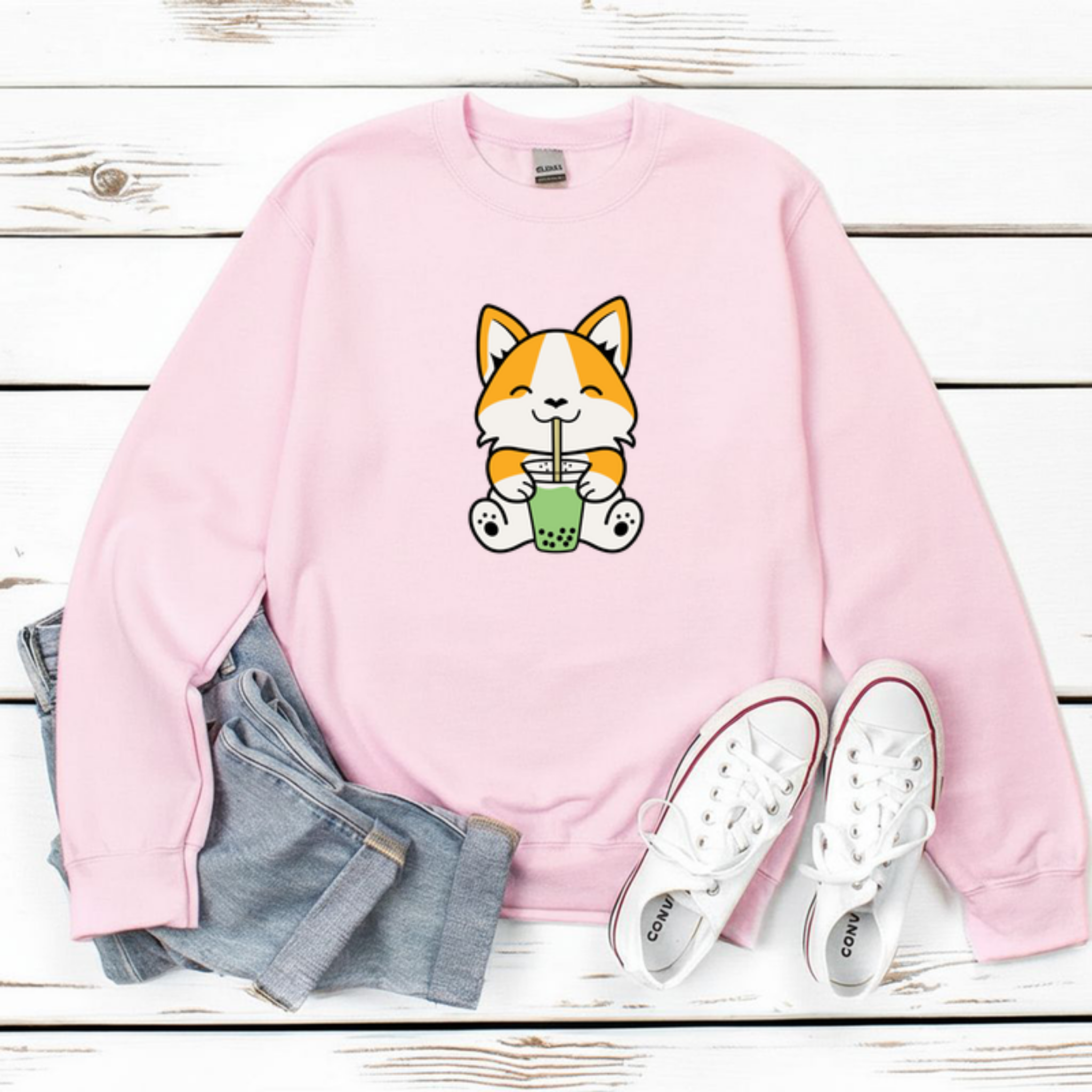 Dog Drinking Boba Tea Sweatshirt