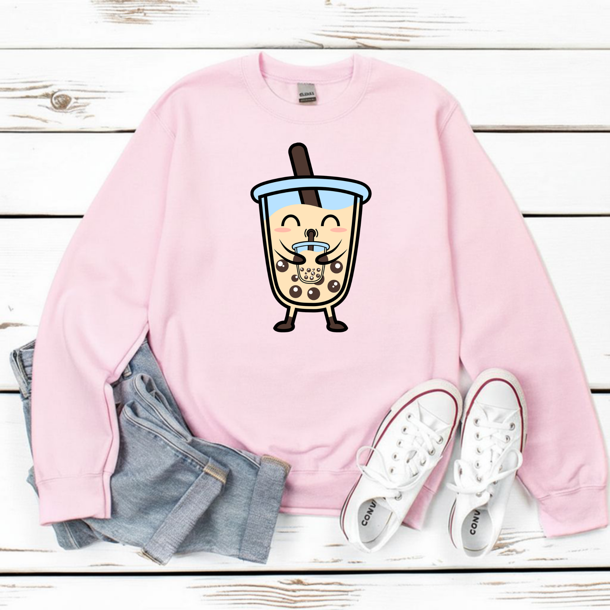 Boba Character Drinking Boba Tea Sweatshirt