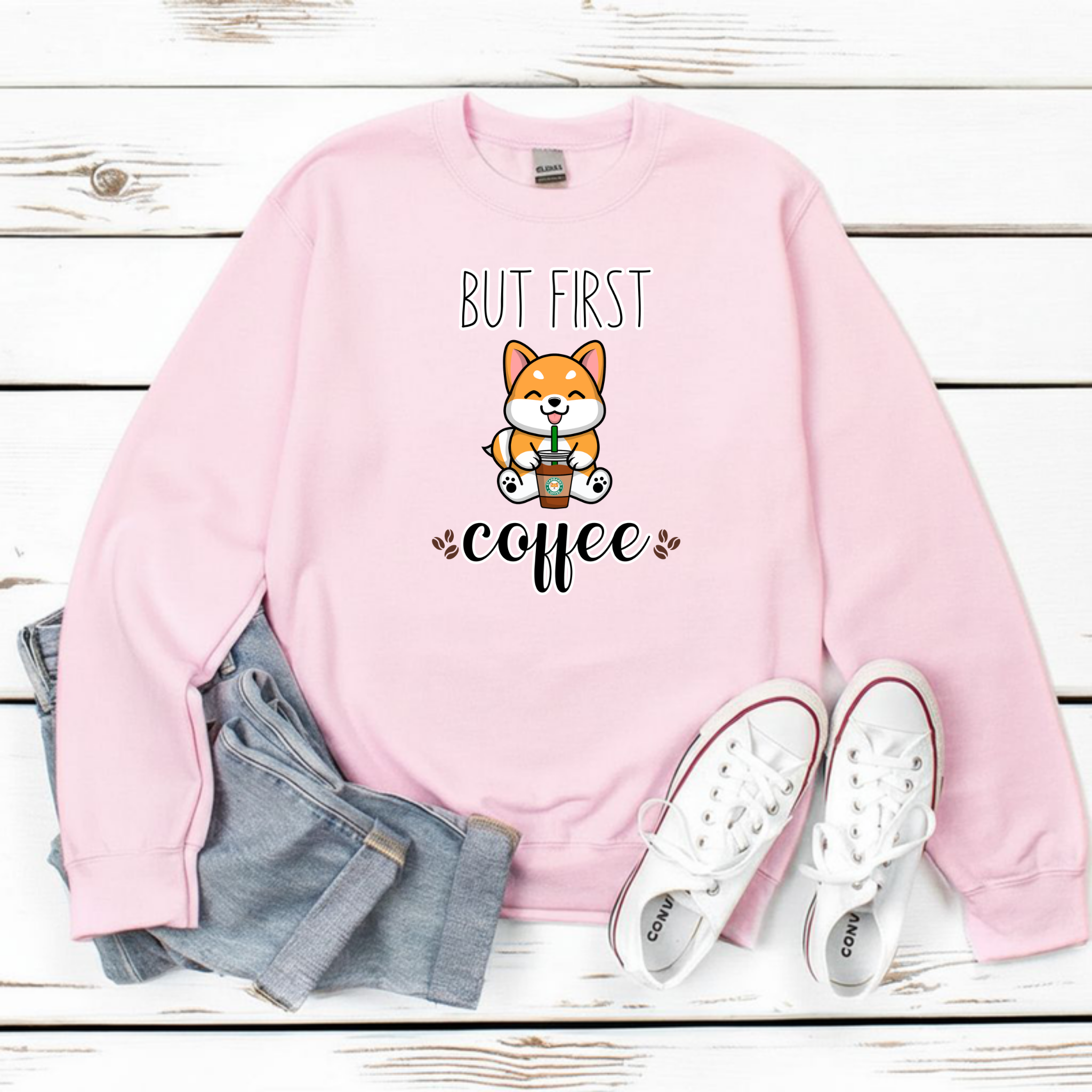 But First Coffee Puppy with Coffee (Tongue) Sweatshirt