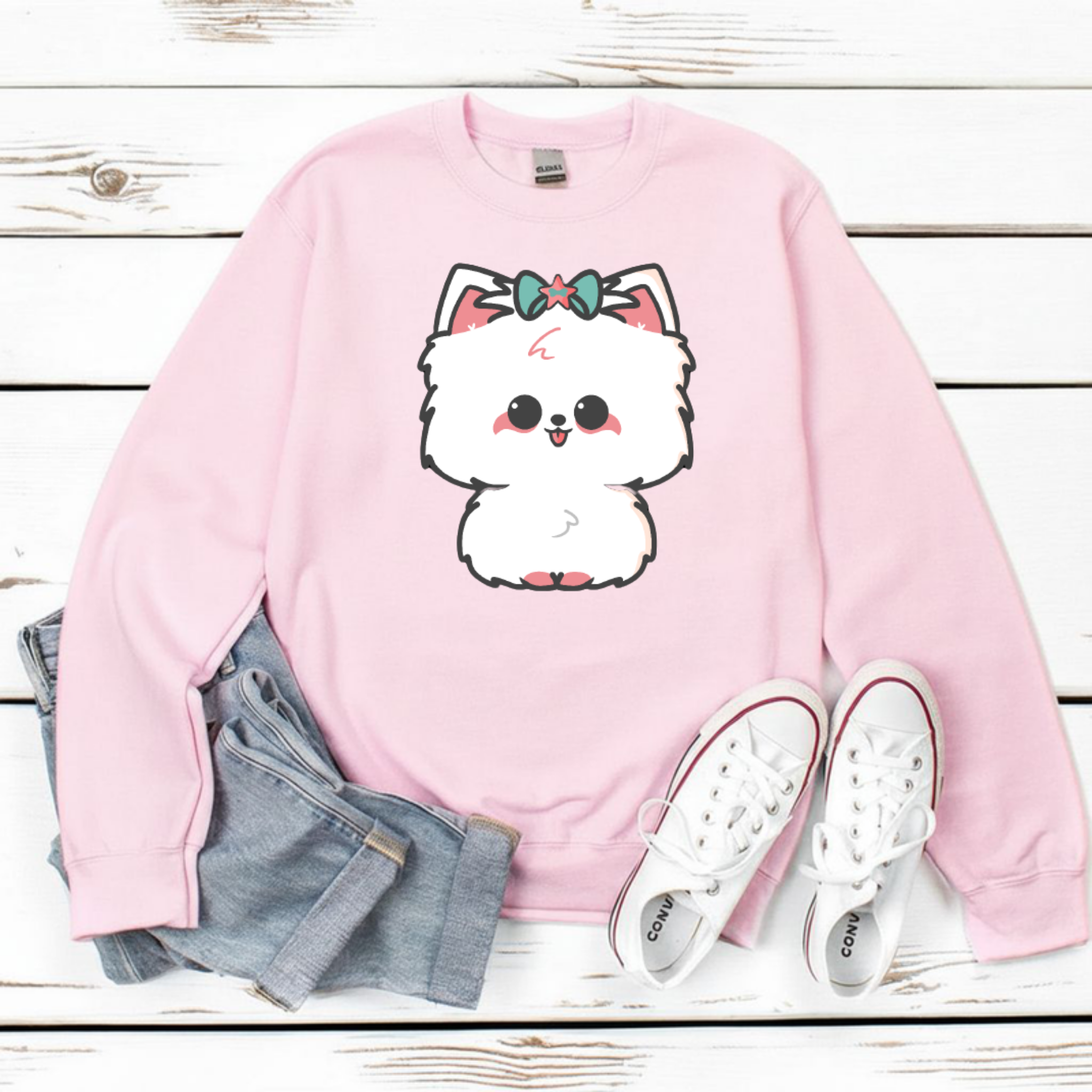 White Puppy with Bow Sweatshirt