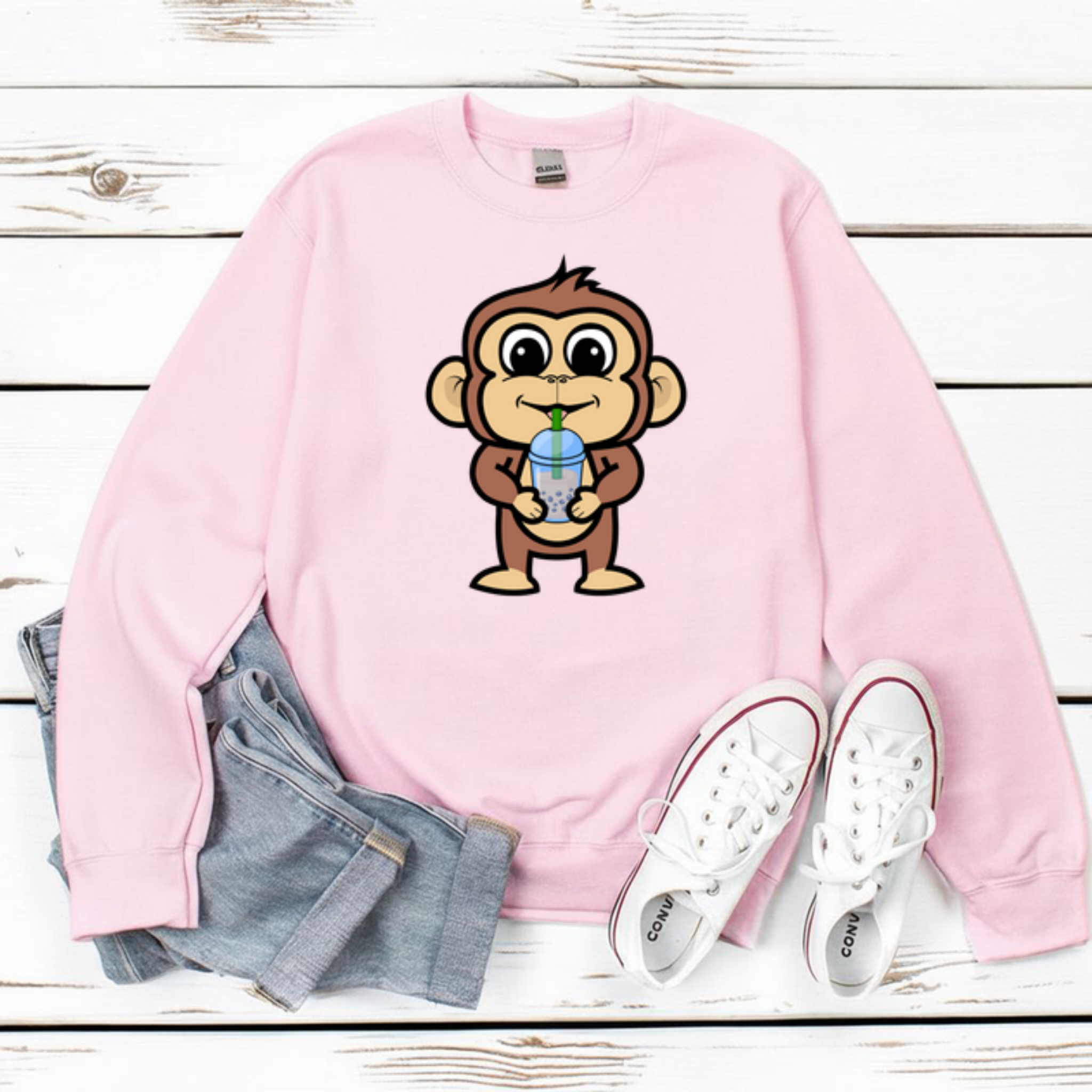 Monkey Drinking Boba Tea Sweatshirt