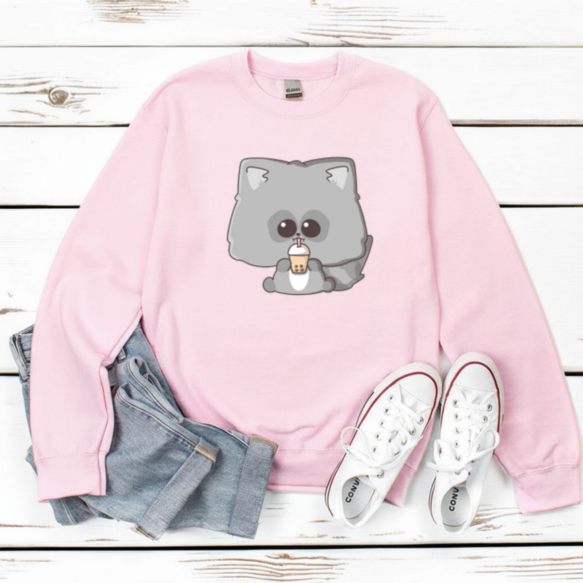 Raccoon Drinking Boba Tea Sweatshirt