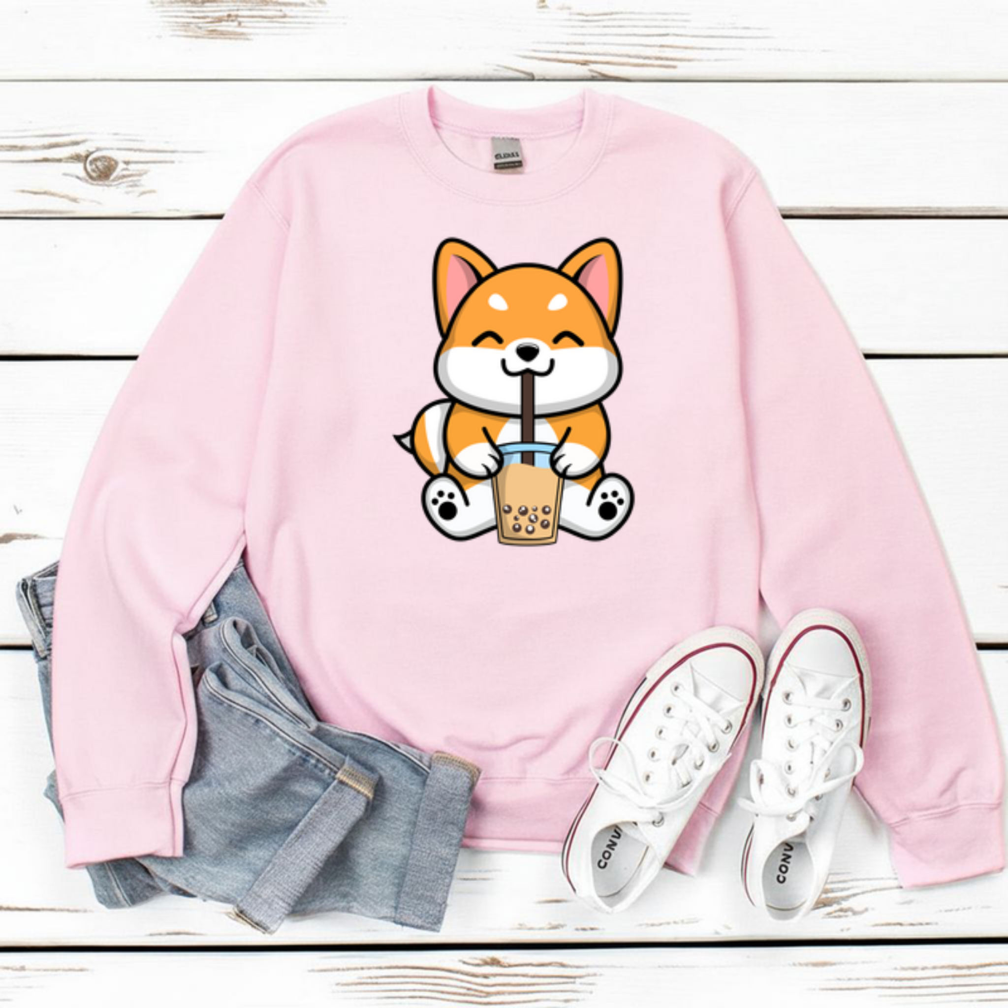Puppy Drinking Boba Tea Sweatshirt