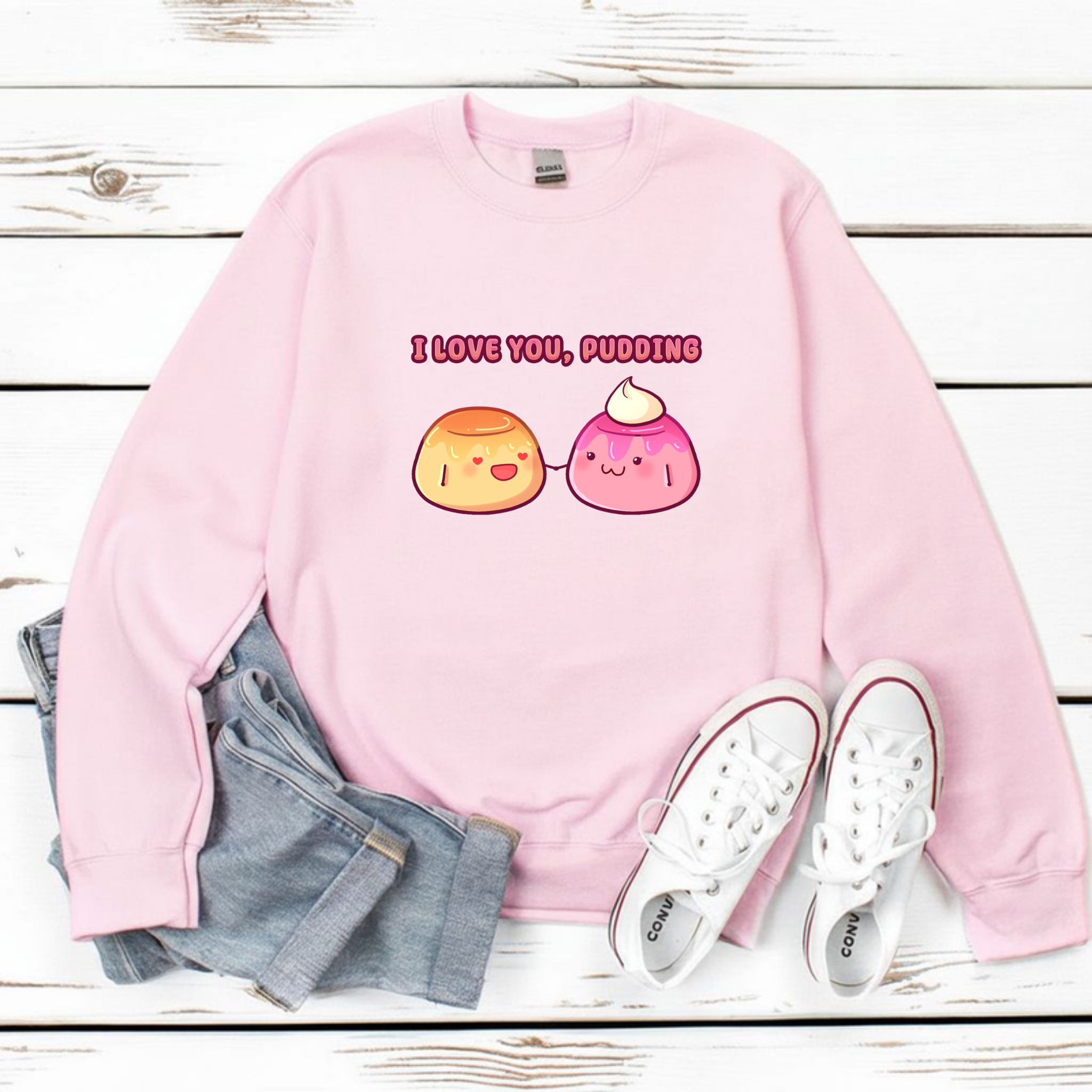 I Love You, Pudding Flan and Pudding Couple Sweatshirt