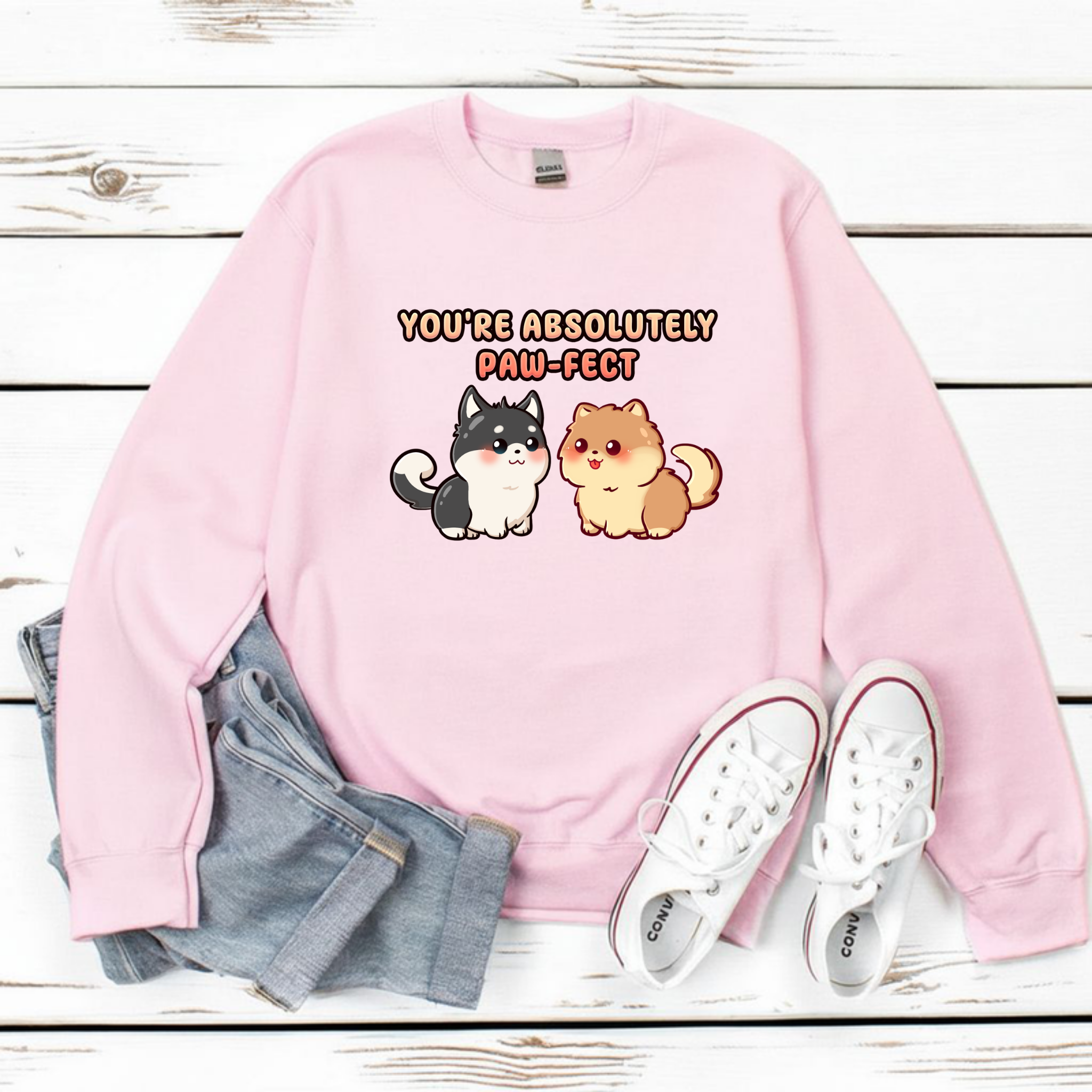 You're Absolutely Paw-fect Dog Couple - Husky & Pomeranian Sweatshirt
