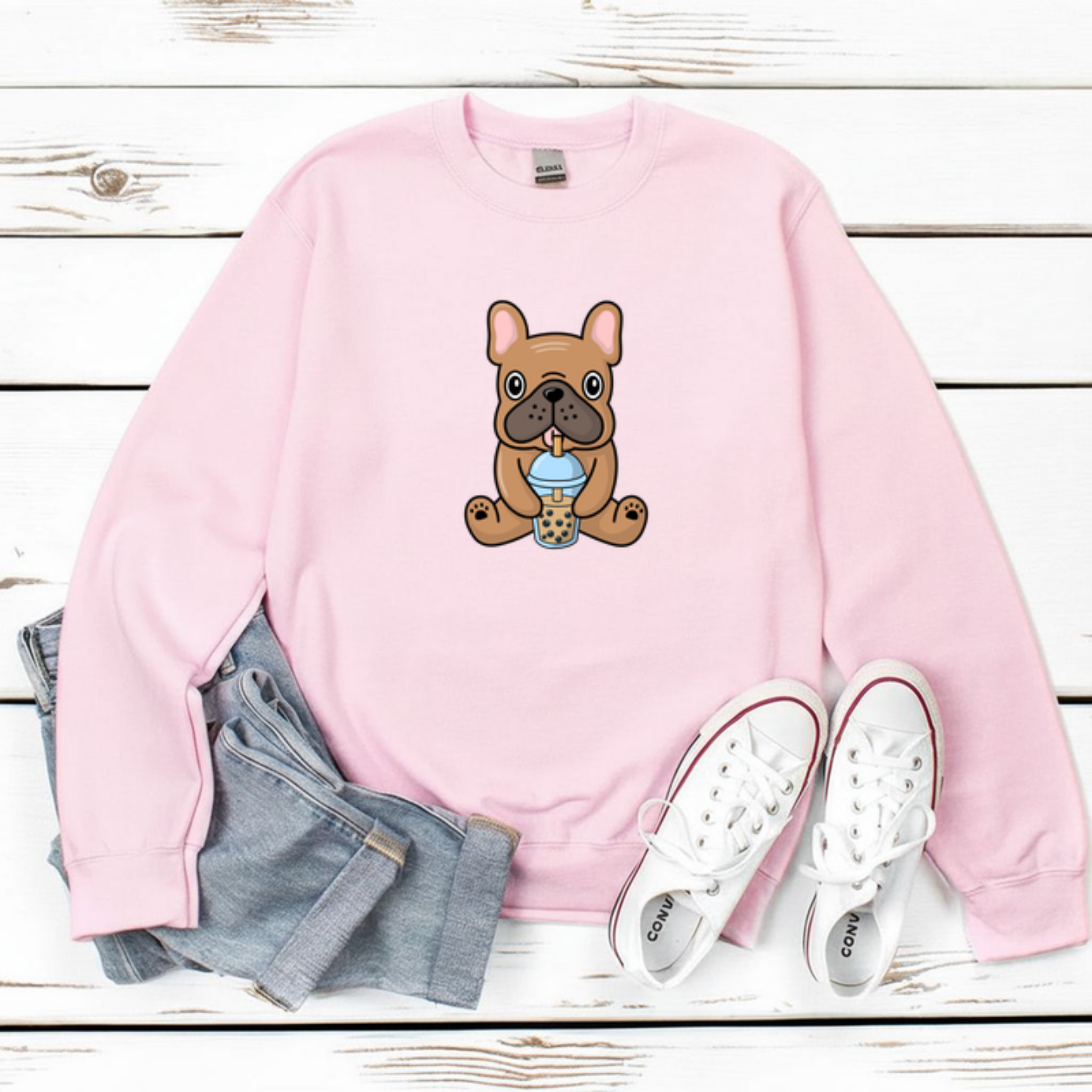French Bulldog Drinking Boba Sweatshirt