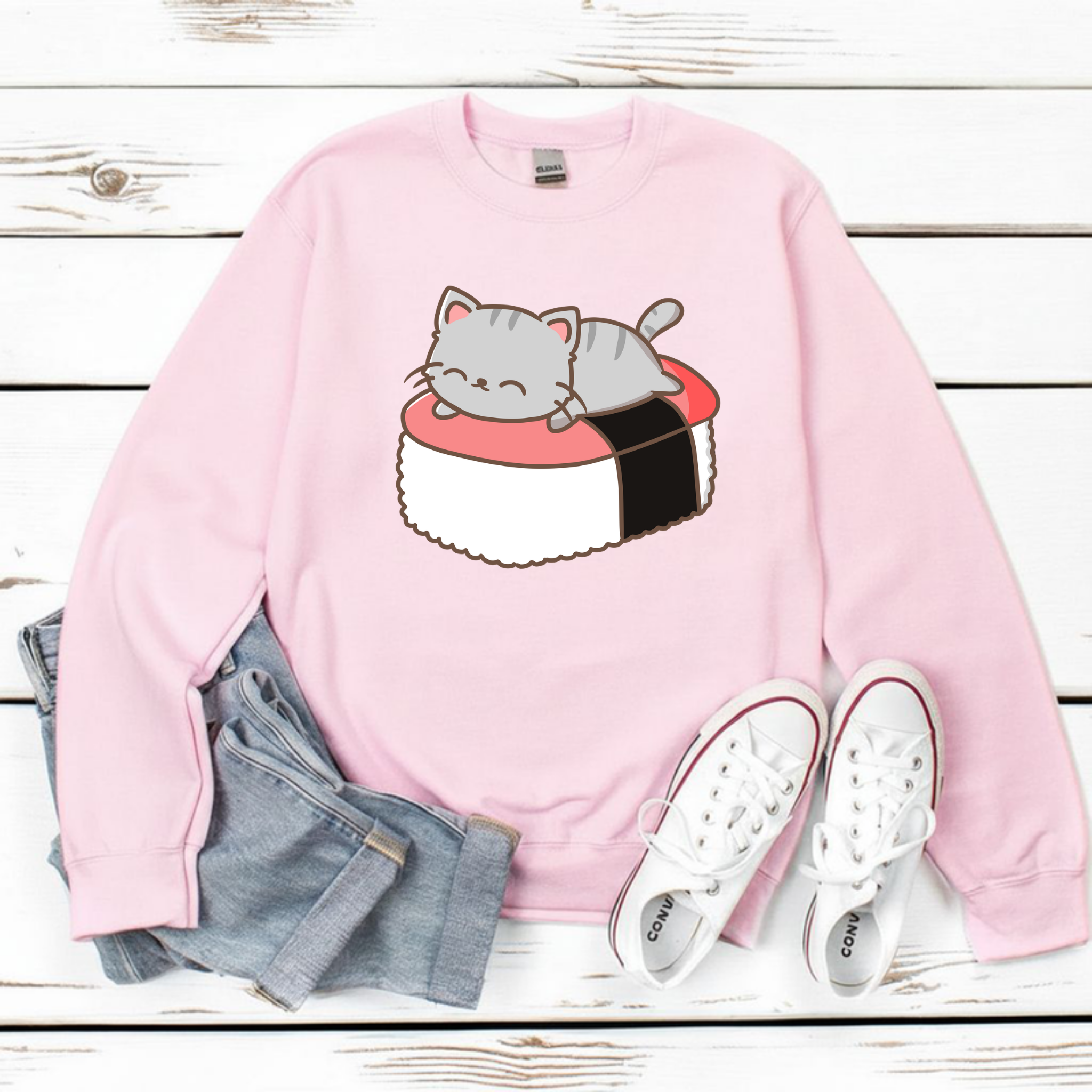 Grey Kitten on Sushi Bed Sweatshirt