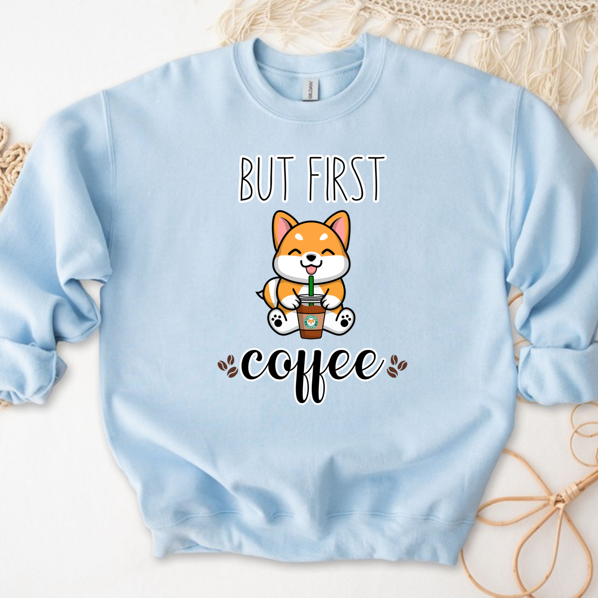 But First Coffee Puppy with Coffee (Tongue) Sweatshirt