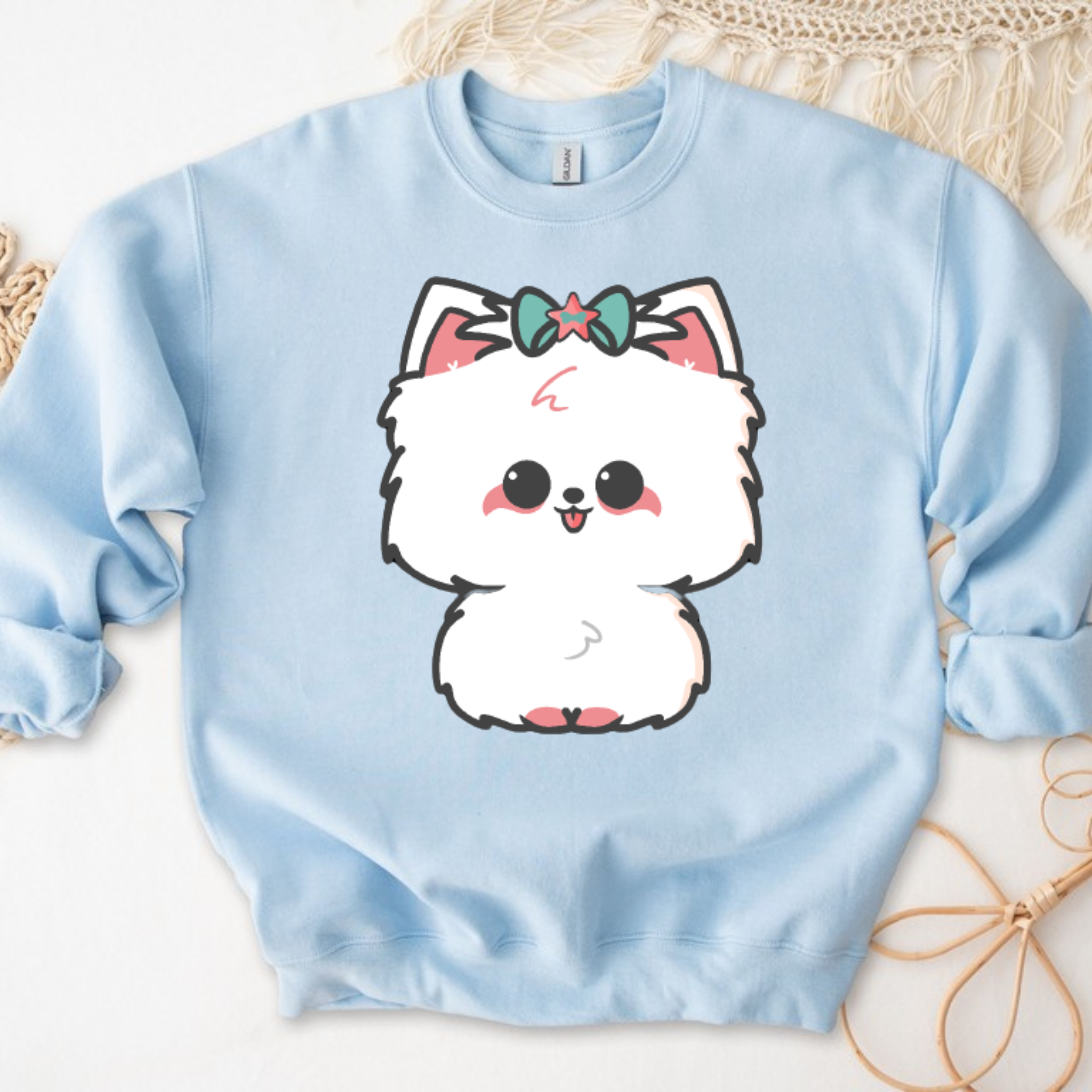 White Puppy with Bow Sweatshirt