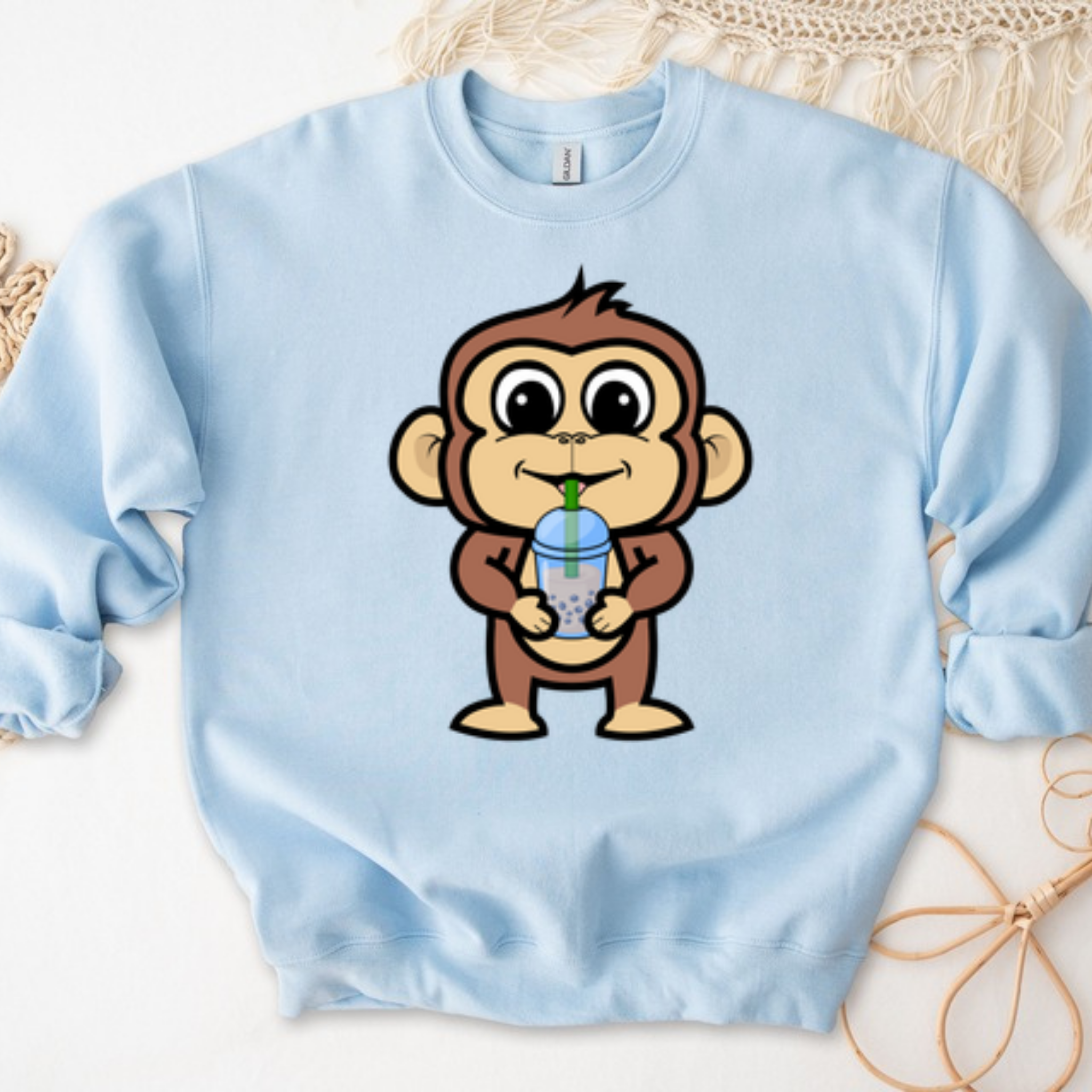 Monkey Drinking Boba Tea Sweatshirt