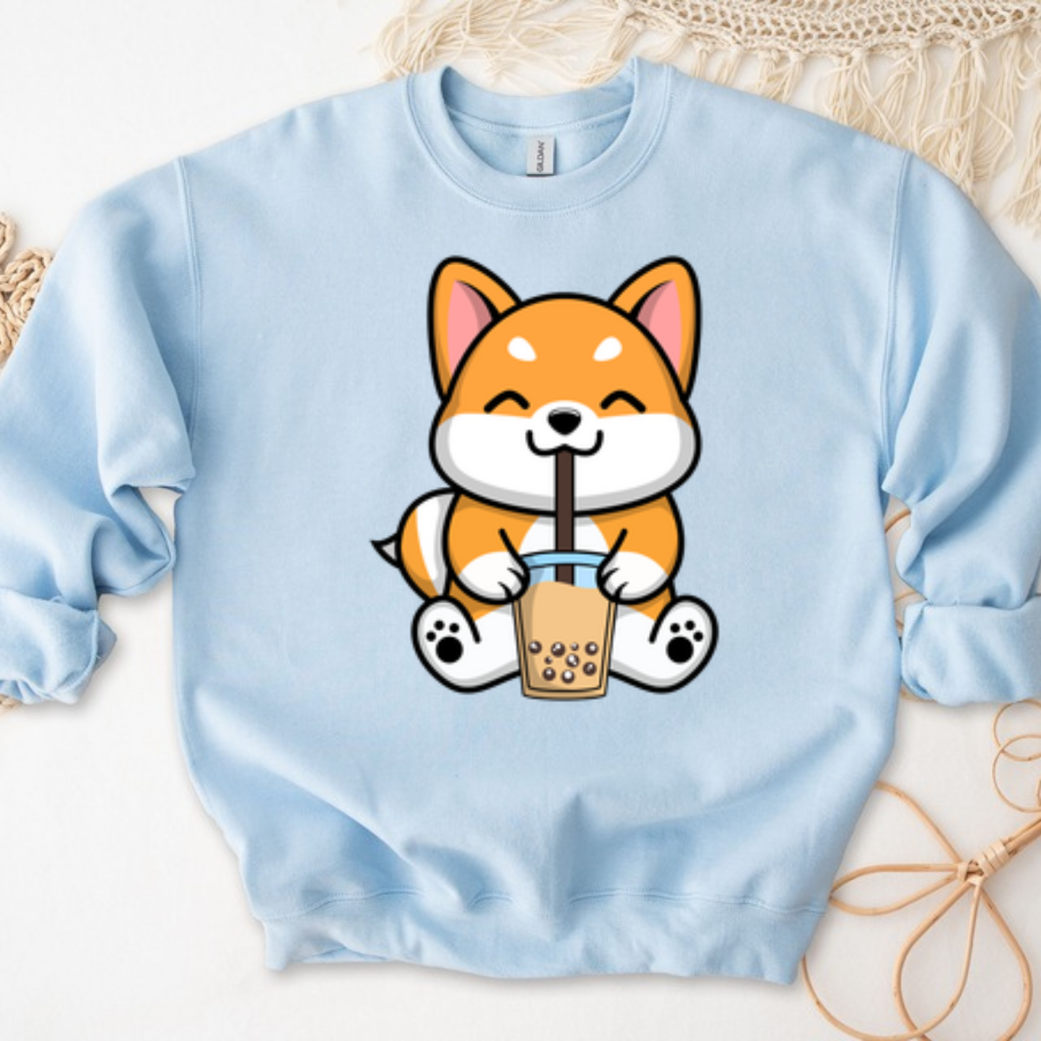 Puppy Drinking Boba Tea Sweatshirt