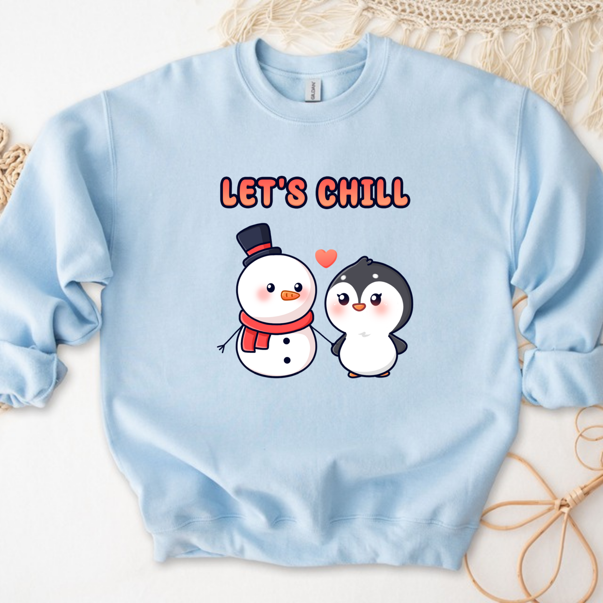 Let's Chill Snowman and Penguin Couple Sweatshirt
