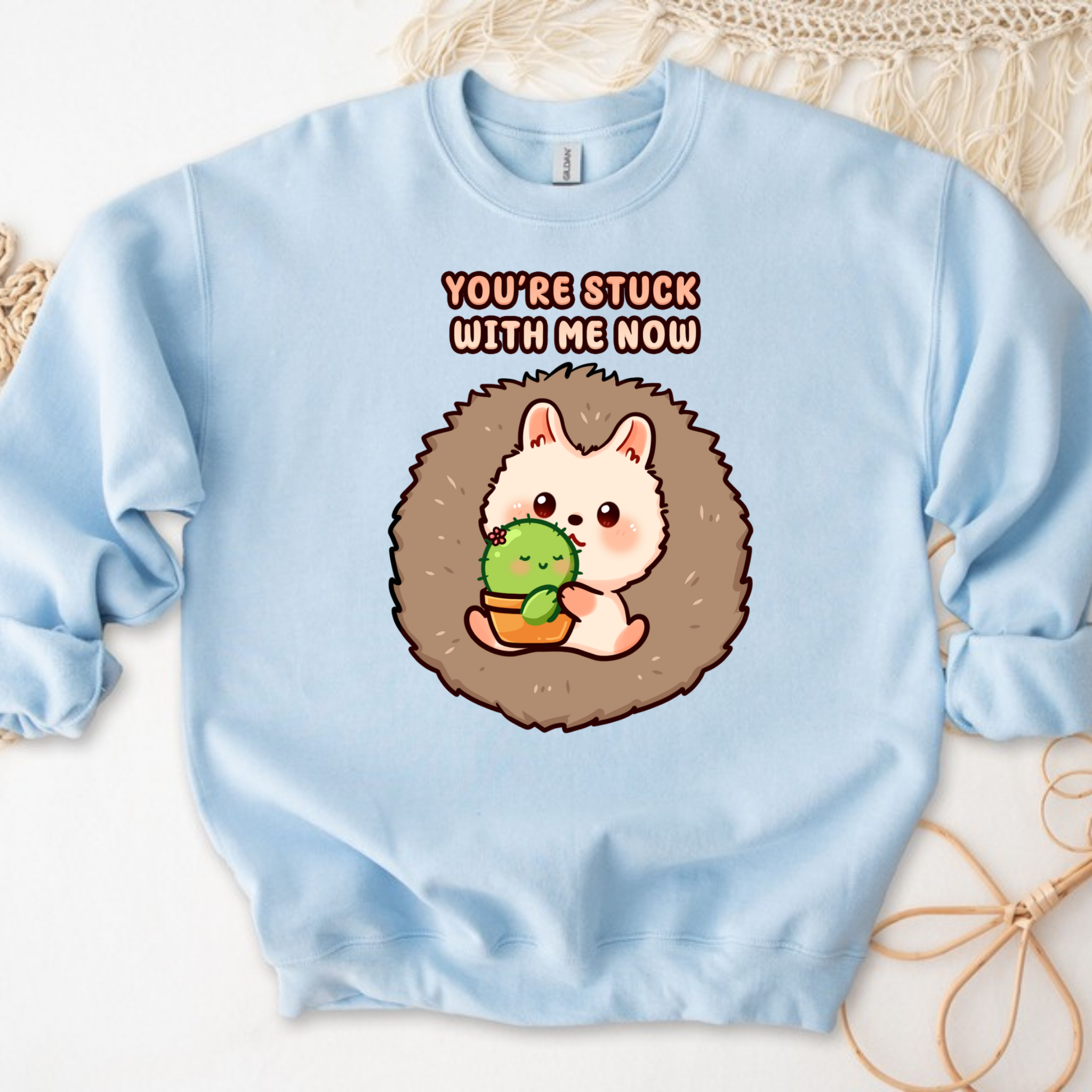 You're Stuck with Me Now Porcupine and Succulent Cactus Couple Sweatshirt