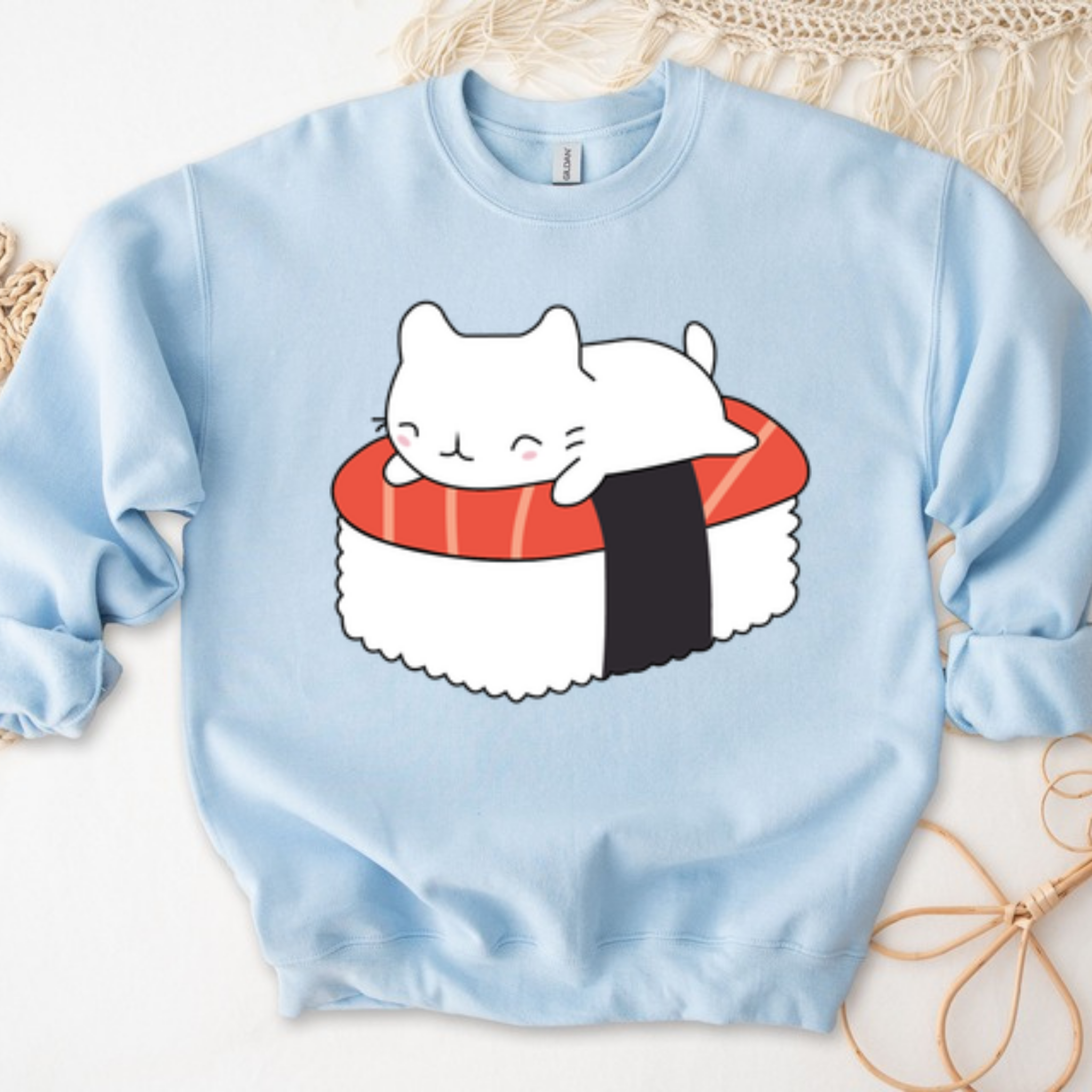 White Kitten on Sushi Bed Sweatshirt